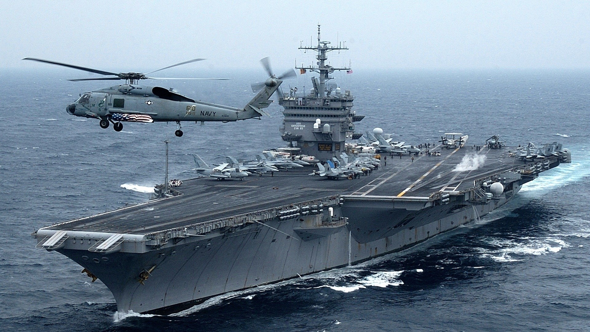 US Navy Helicopter and Aircraft Carrier HD Wallpaper