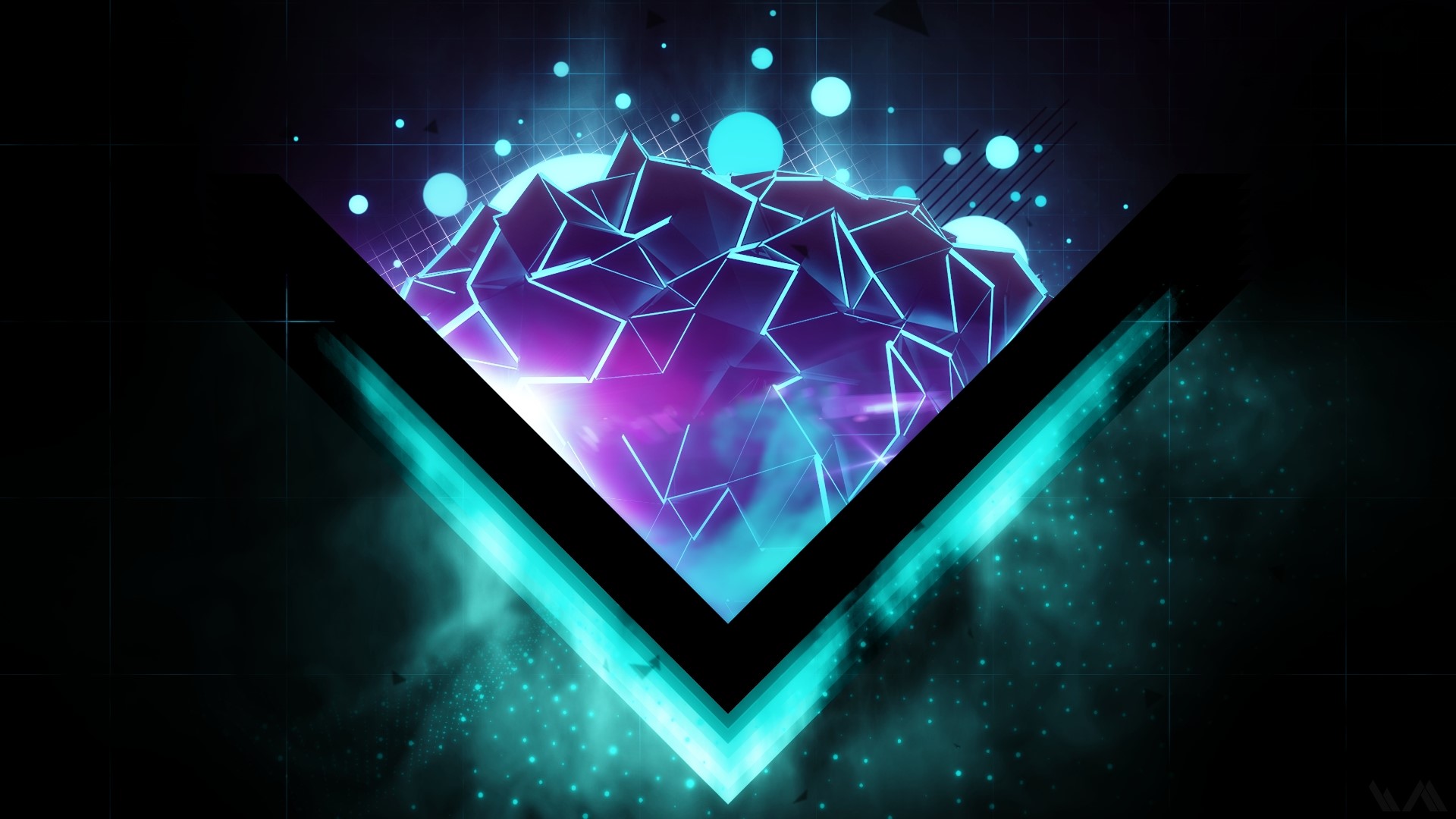 Abstract Geometric Sphere with Neon Lights HD Wallpaper