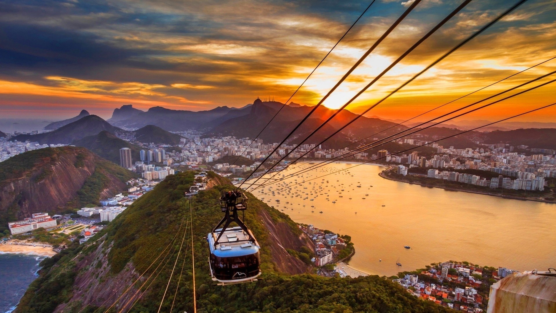 Cable car over Rio de Janeiro at sunset HD Wallpaper