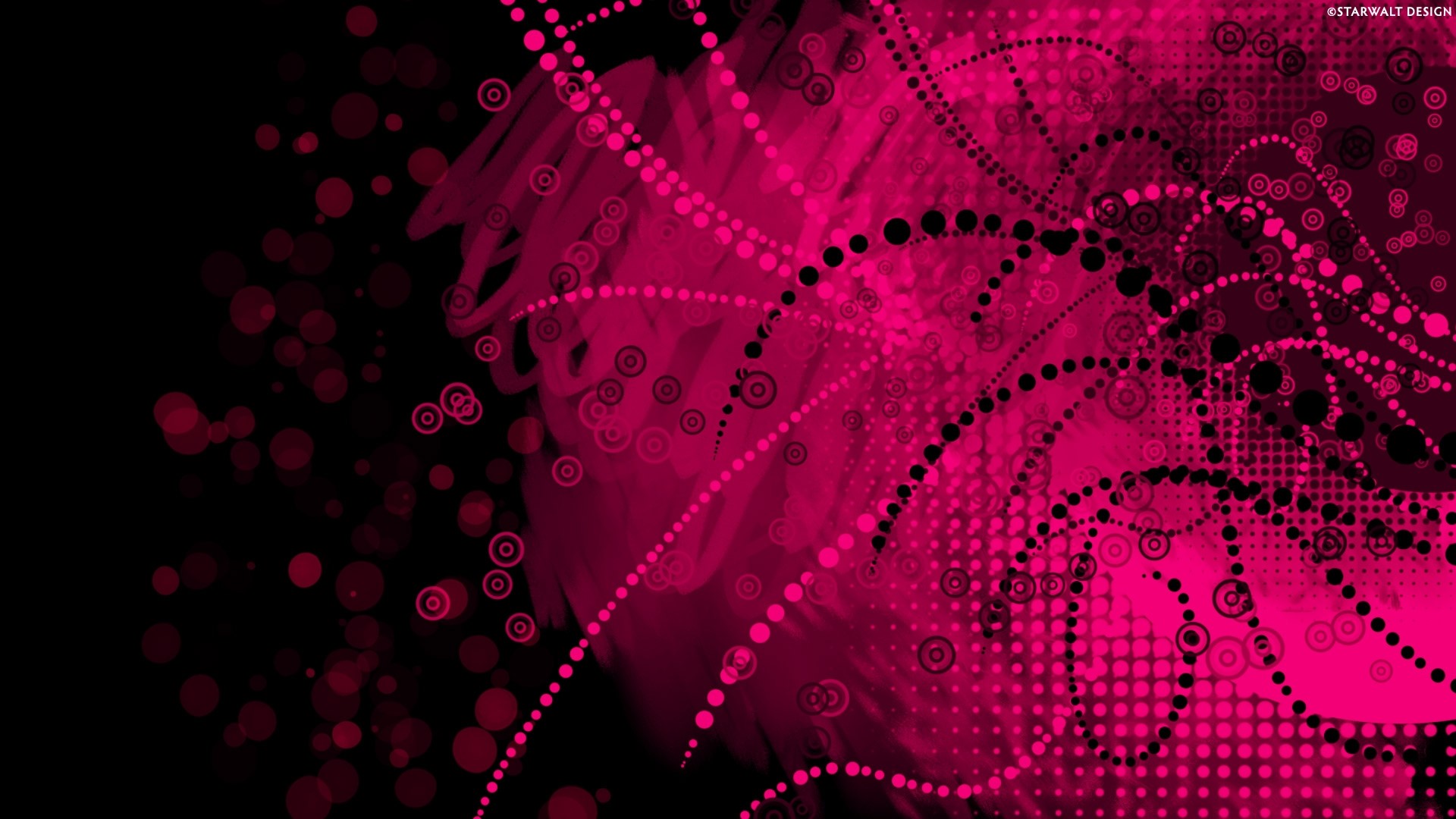 Pink and Black Abstract Swirls and Dots HD Wallpaper