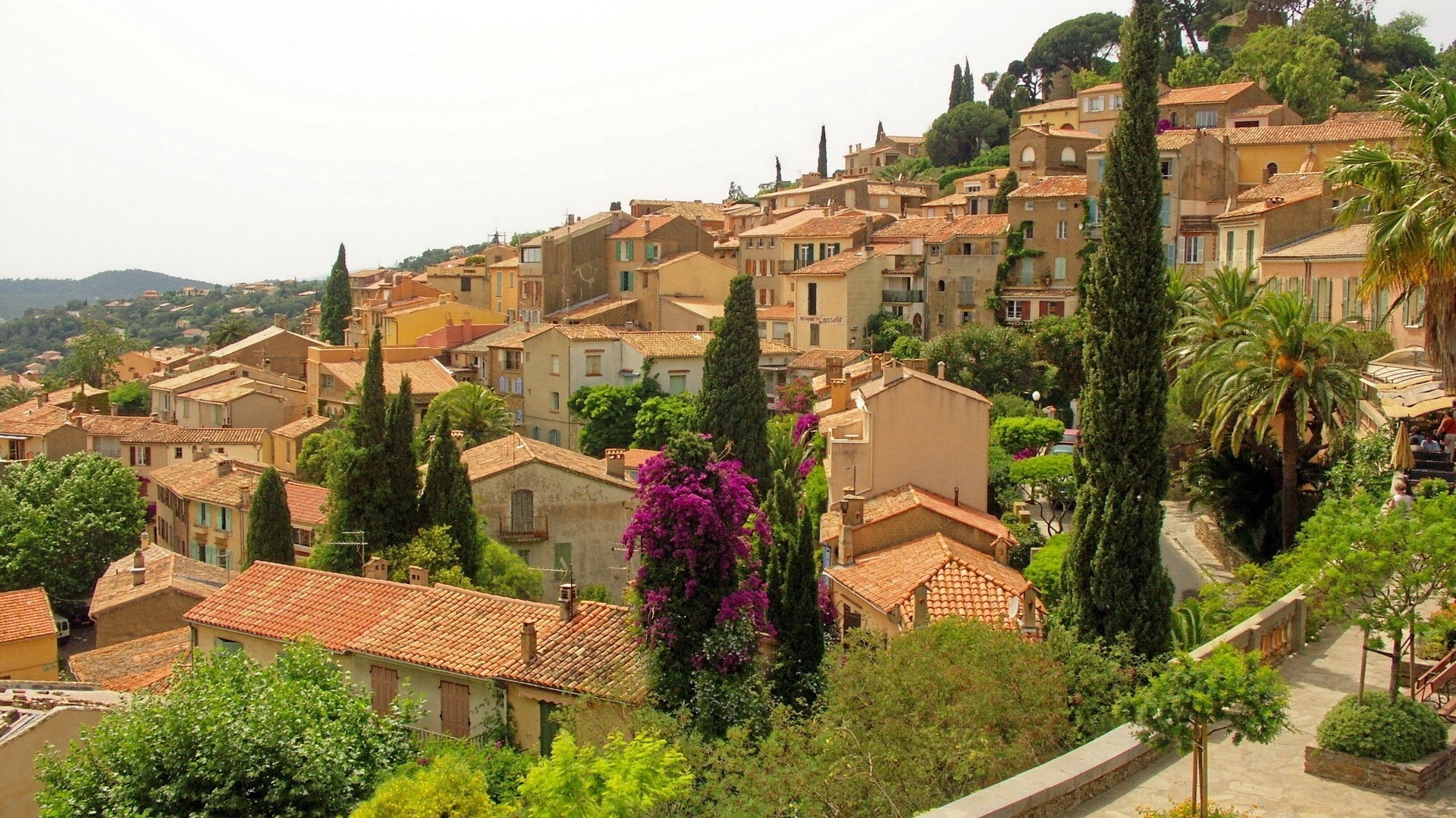 Village on a hill in Provence, Cote d'Azur HD Wallpaper