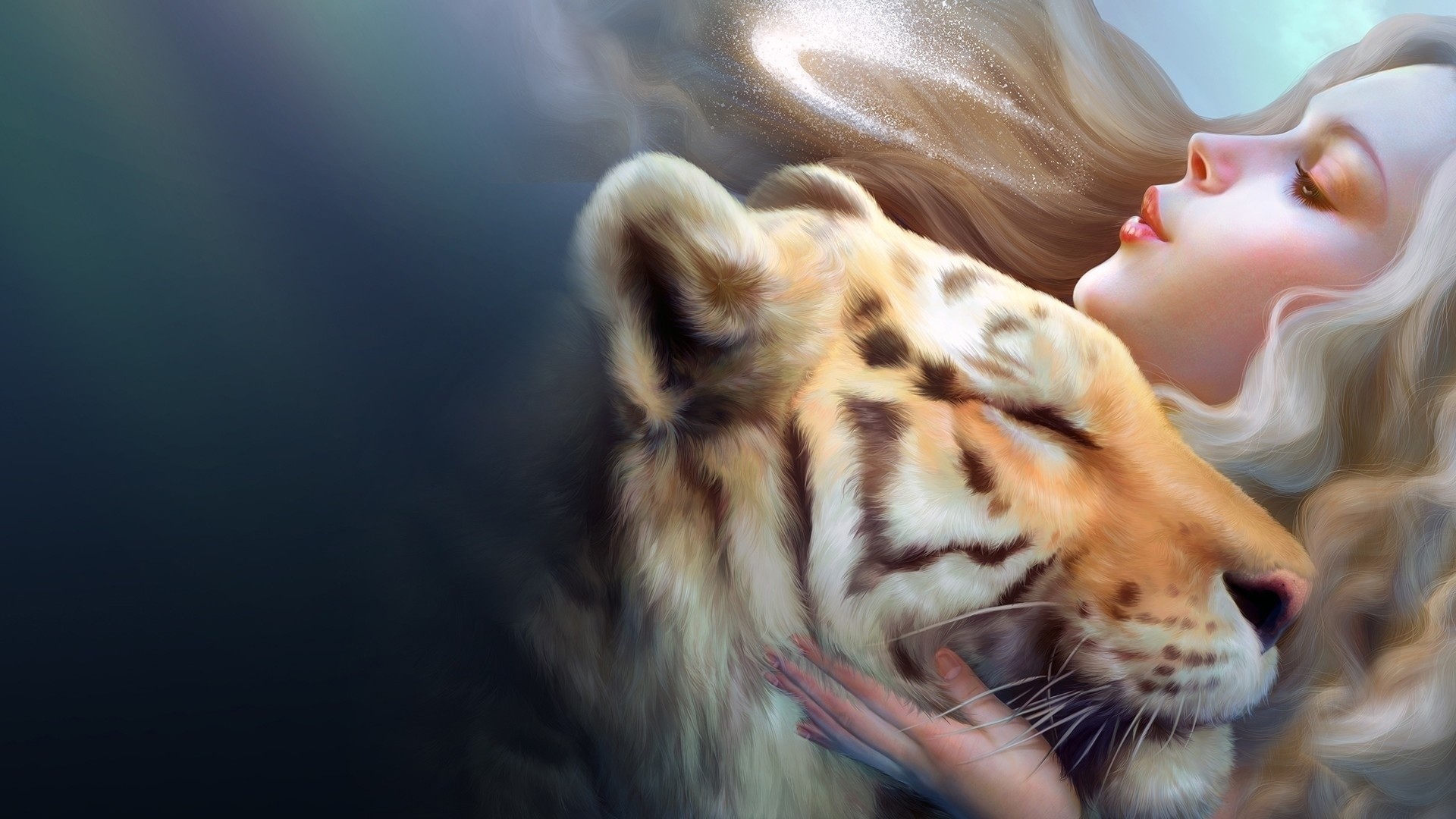 Girl with Tiger HD Wallpaper