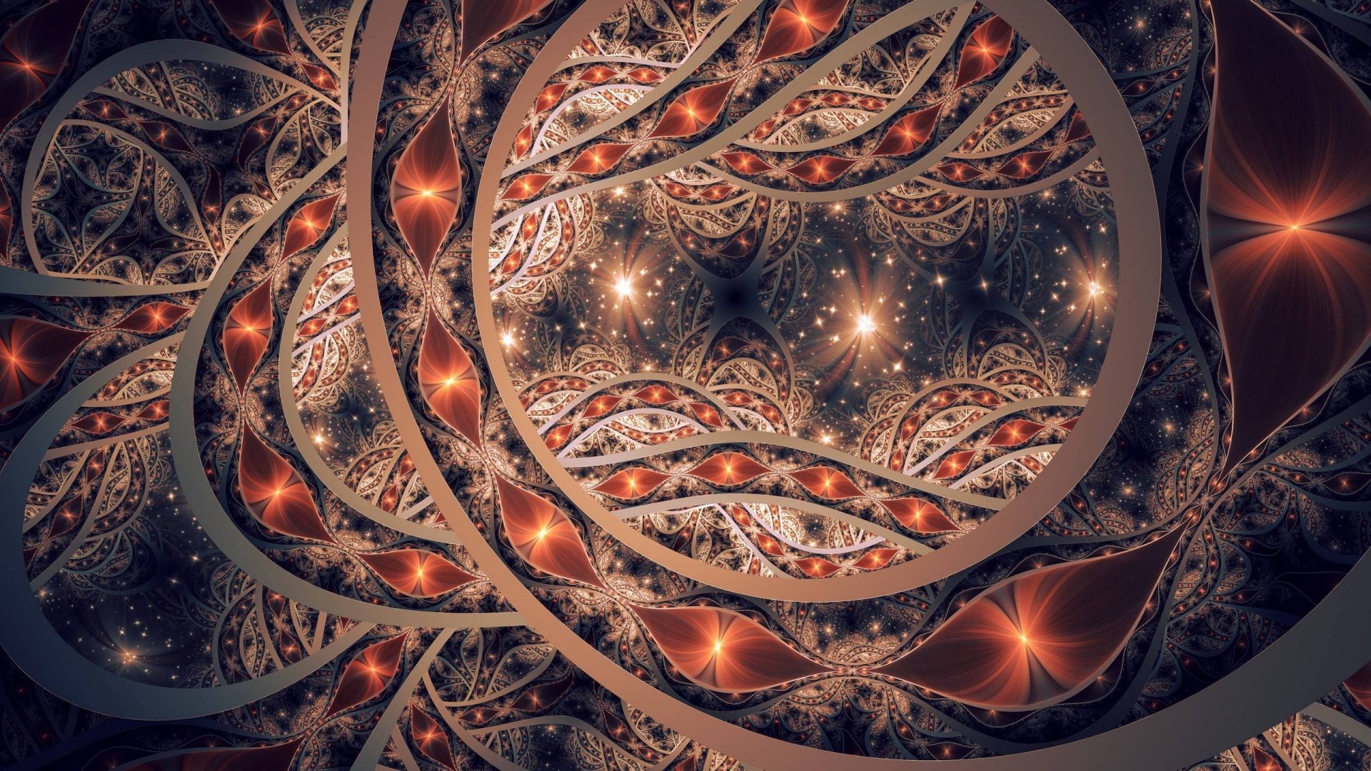 Fractal art with orange and blue patterns HD Wallpaper