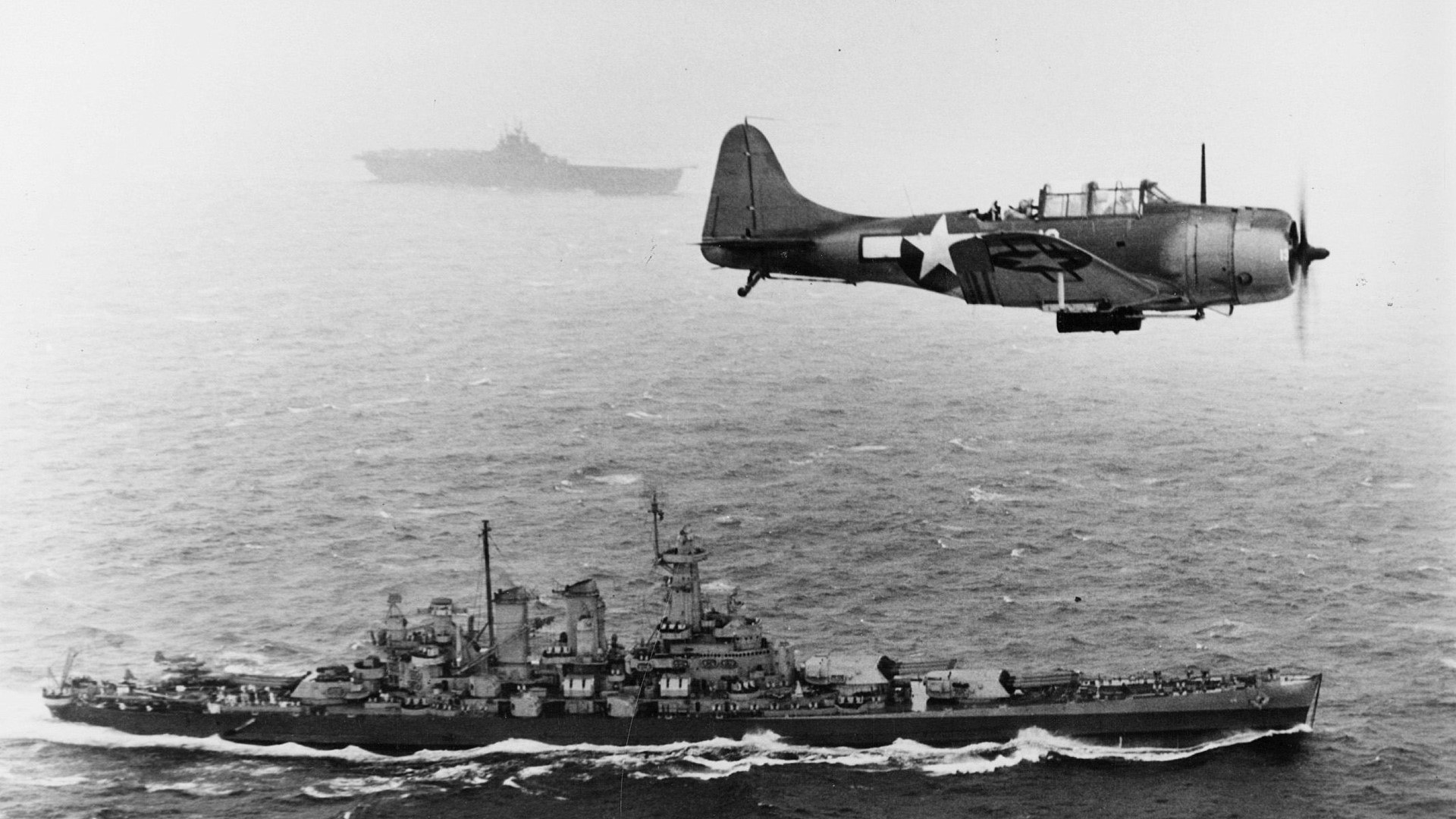 WWII Navy aircraft carrier and cruiser HD Wallpaper