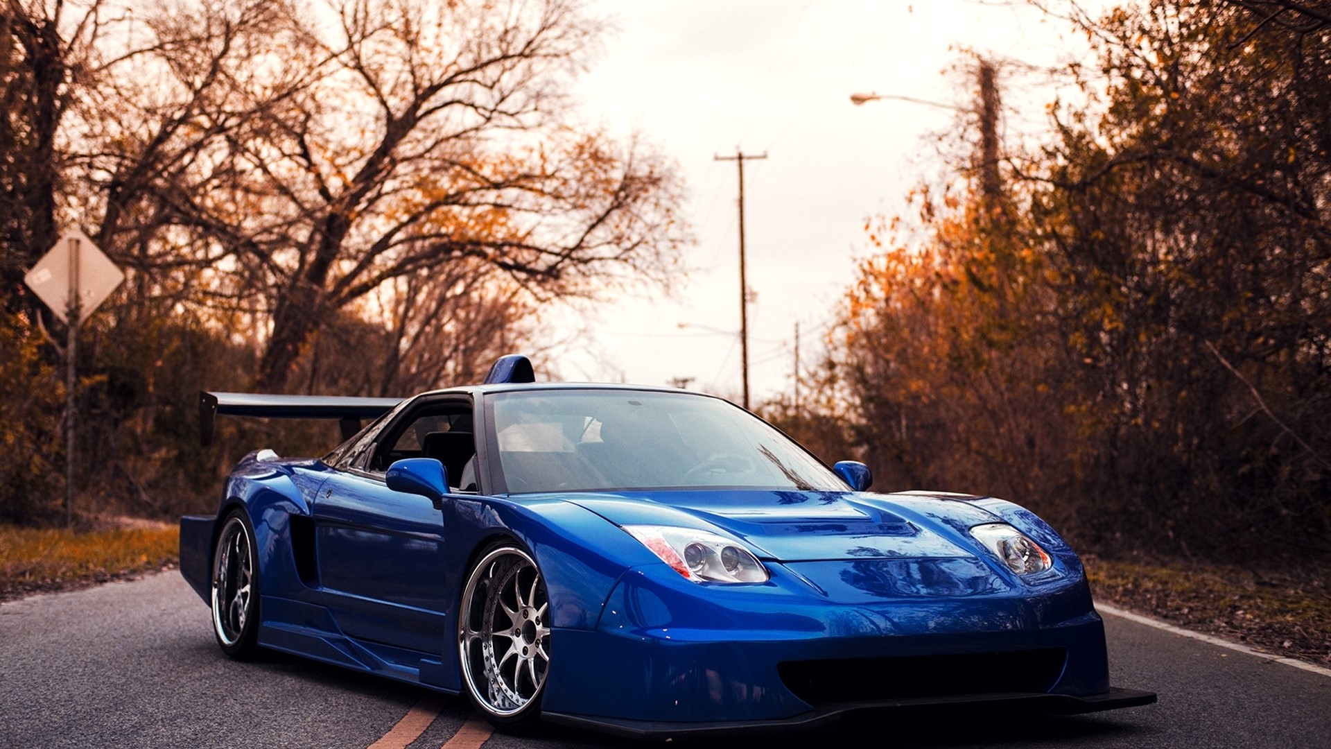 Blue Acura NSX with a large rear spoiler HD Wallpaper