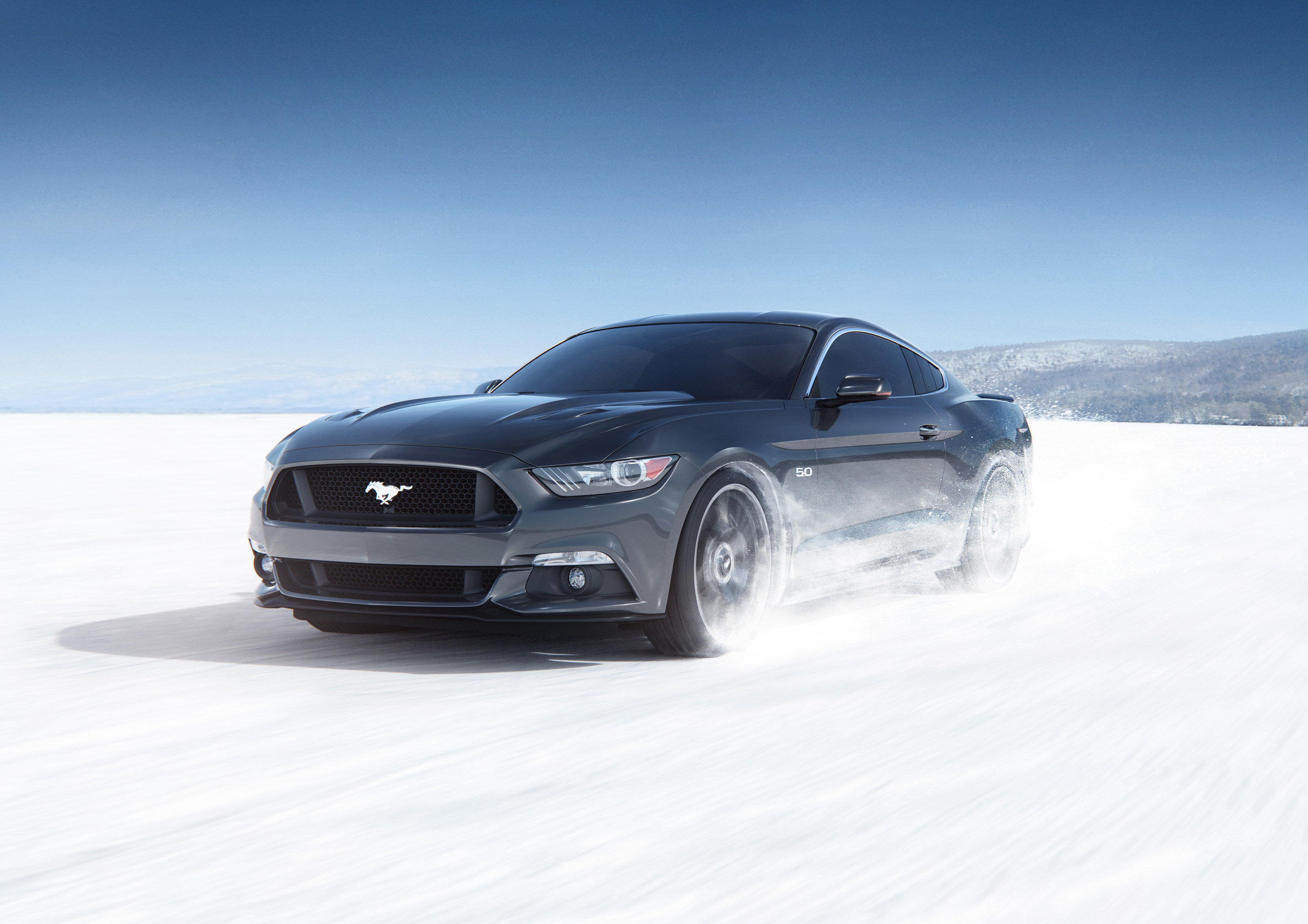 Ford Mustang 50 driving on snow HD Wallpaper
