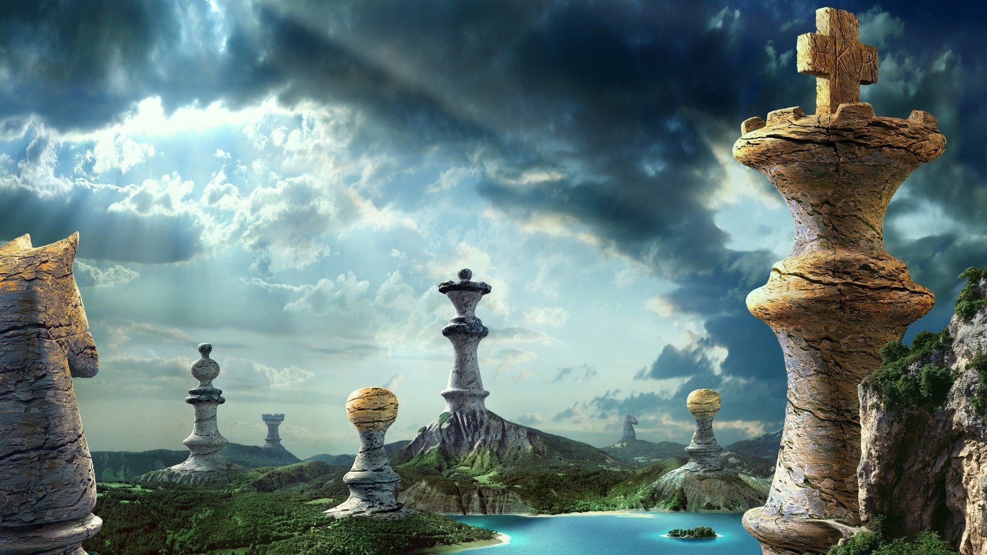 Fantasy Chess Pieces Landscape HD Wallpaper