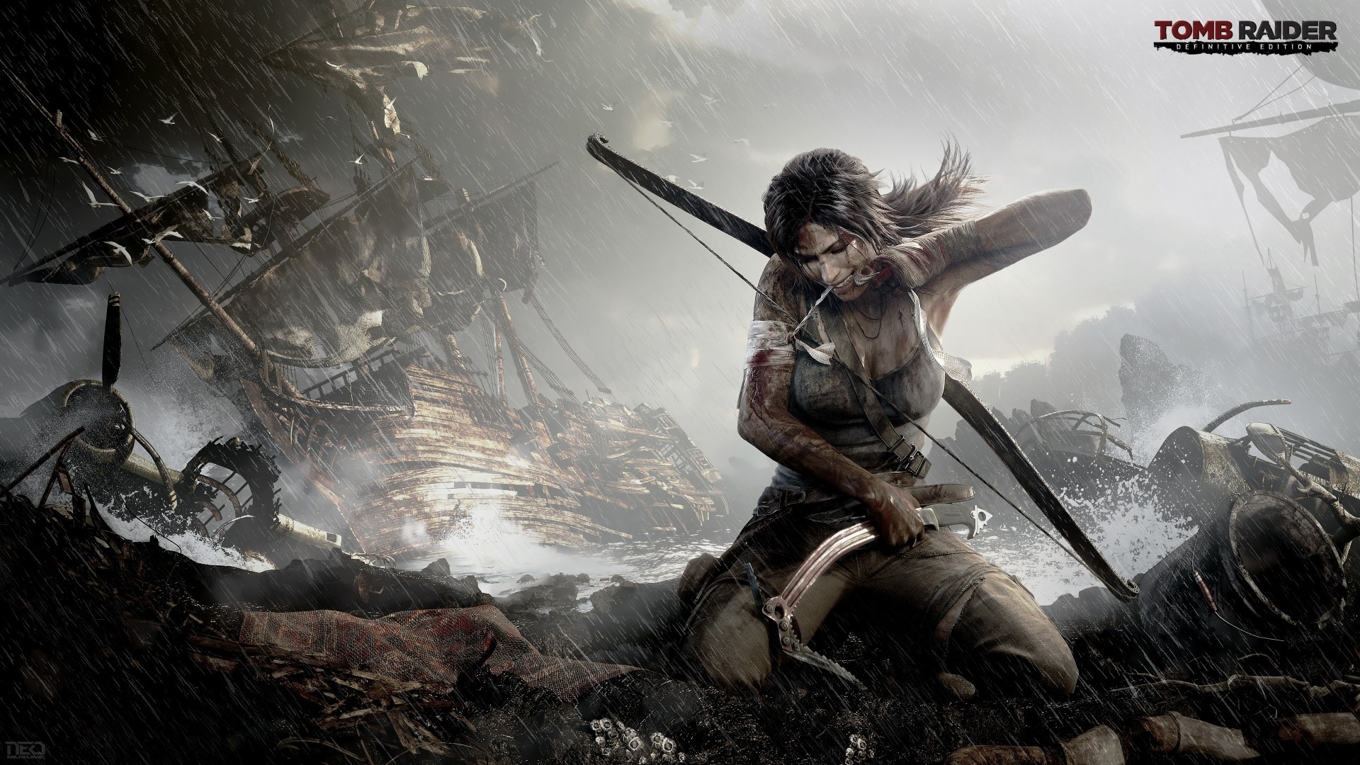 Lara Croft from Tomb Raider in a storm HD Wallpaper