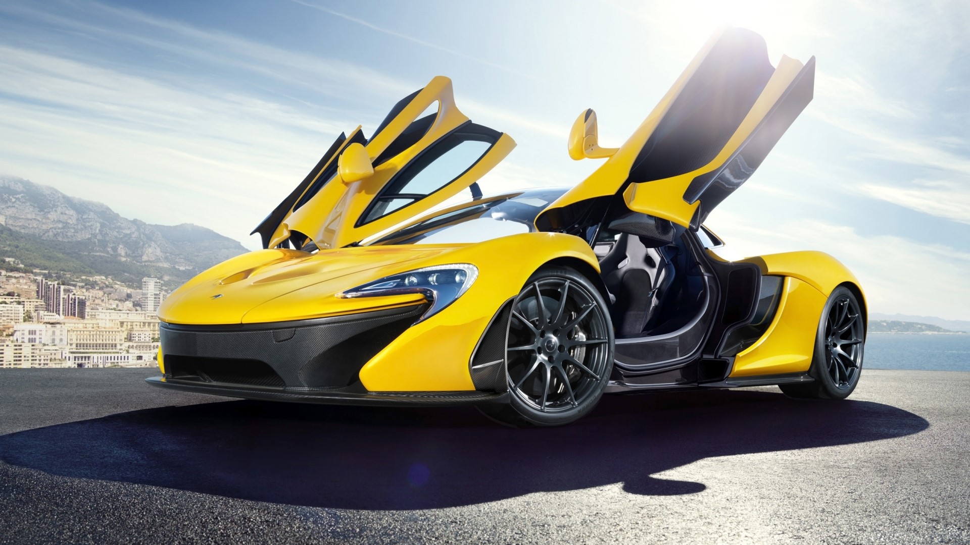 Yellow McLaren P1 with Doors Open HD Wallpaper