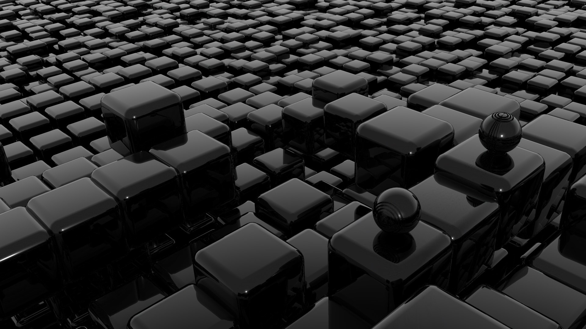 Glossy Black Cubes and Spheres HD Wallpaper