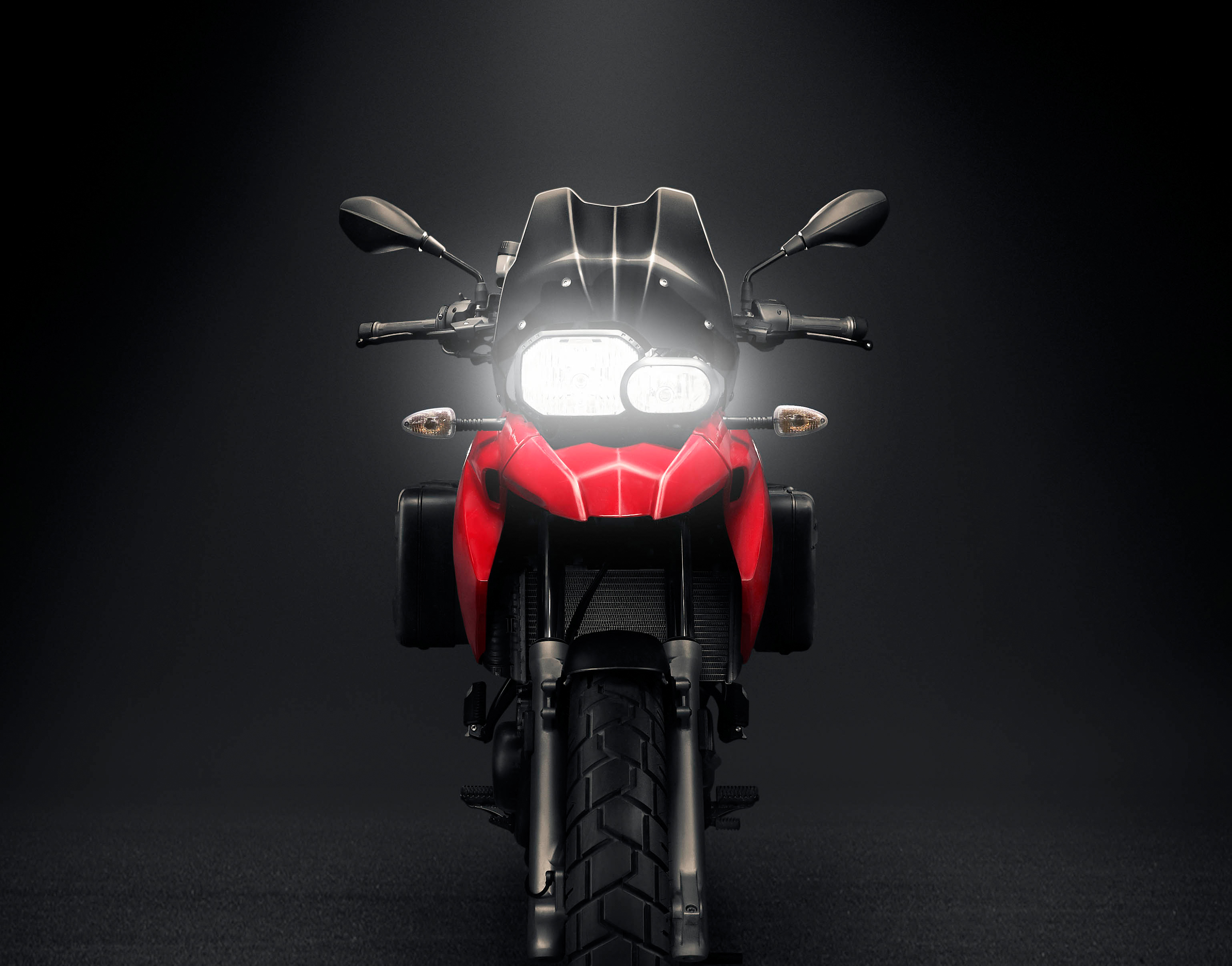 Red BMW Motorcycle with Headlights On HD Wallpaper