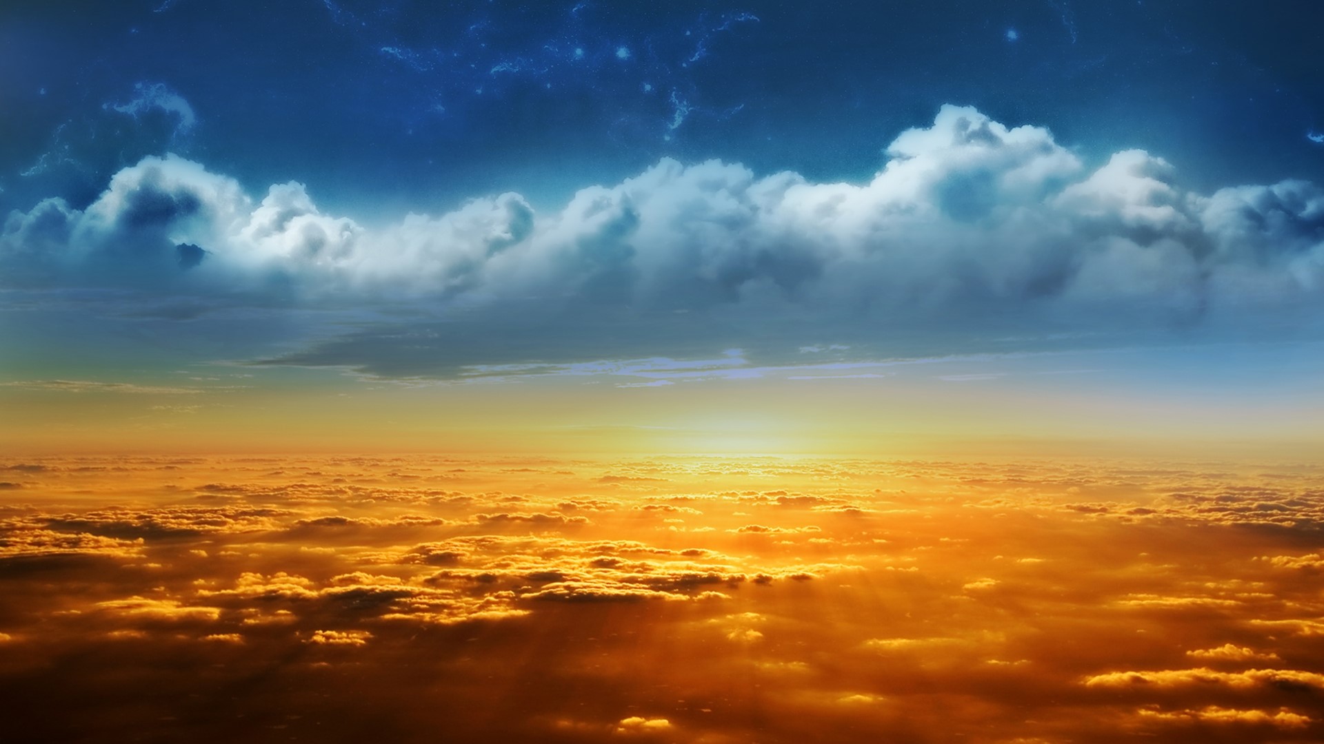 Sunset over clouds with stars HD Wallpaper