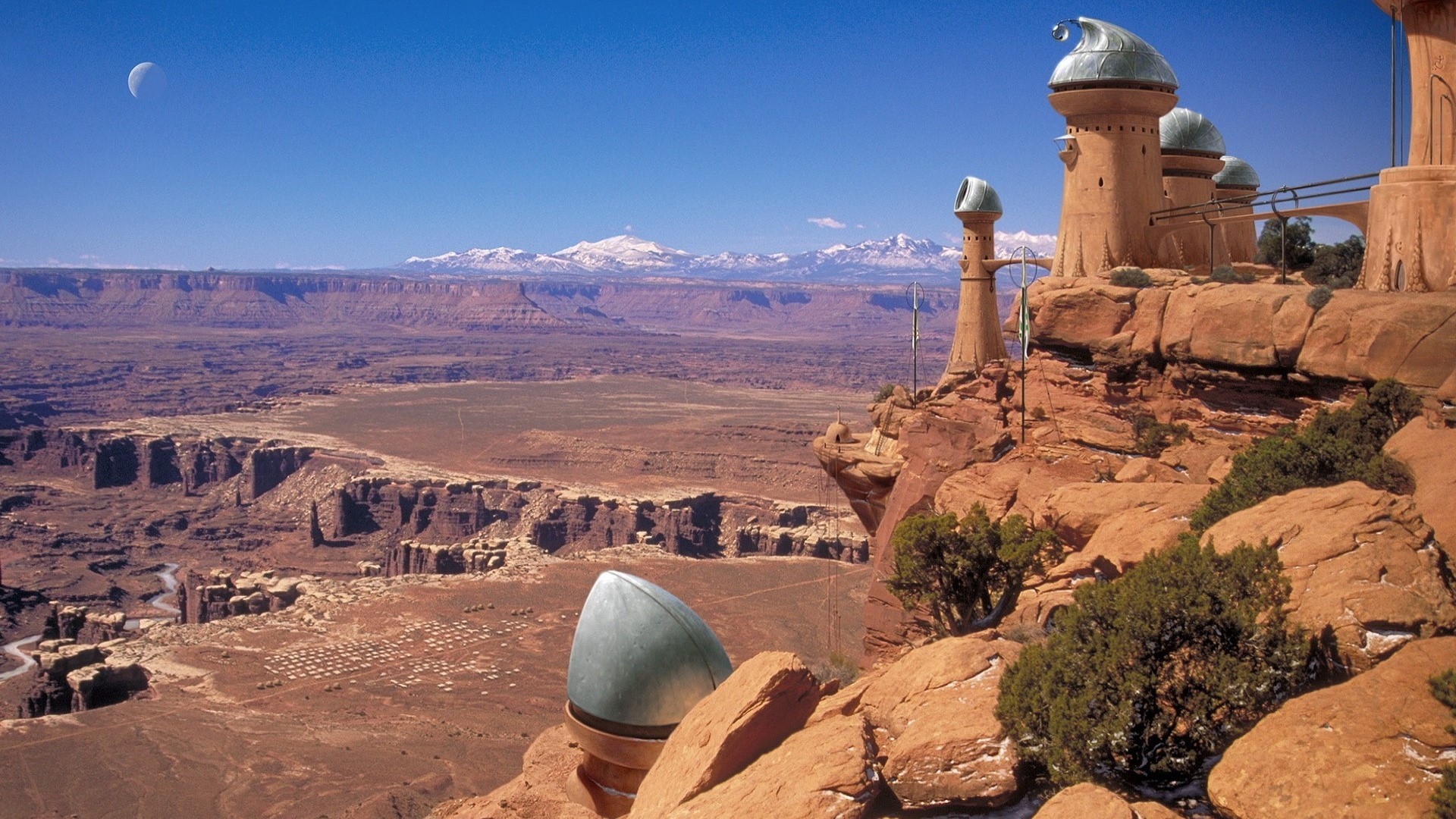 Sci Fi Desert Landscape with Alien Structures HD Wallpaper