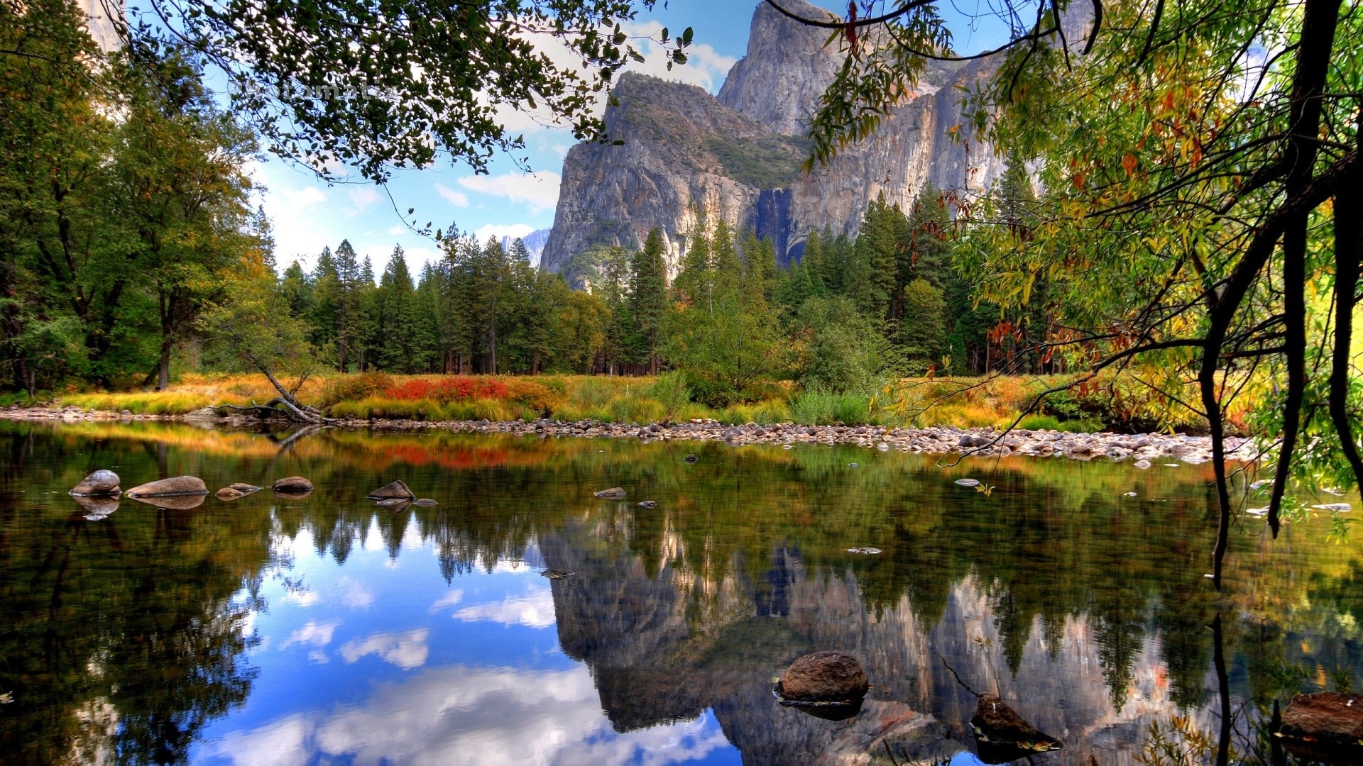 Yosemite Mirror Lake with Mountains and Trees HD Wallpaper
