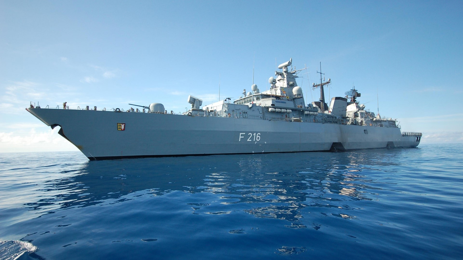 German Navy Fregatte F216 sailing on the ocean HD Wallpaper