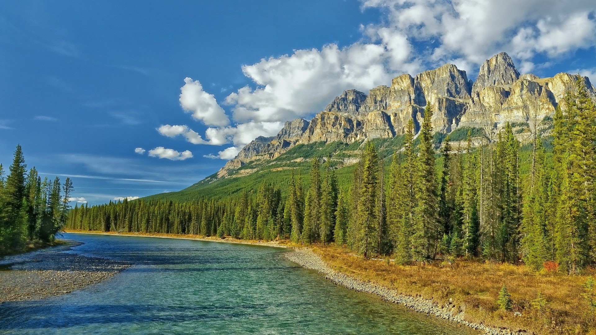 Mountains Forest And River Landscape HD Wallpaper