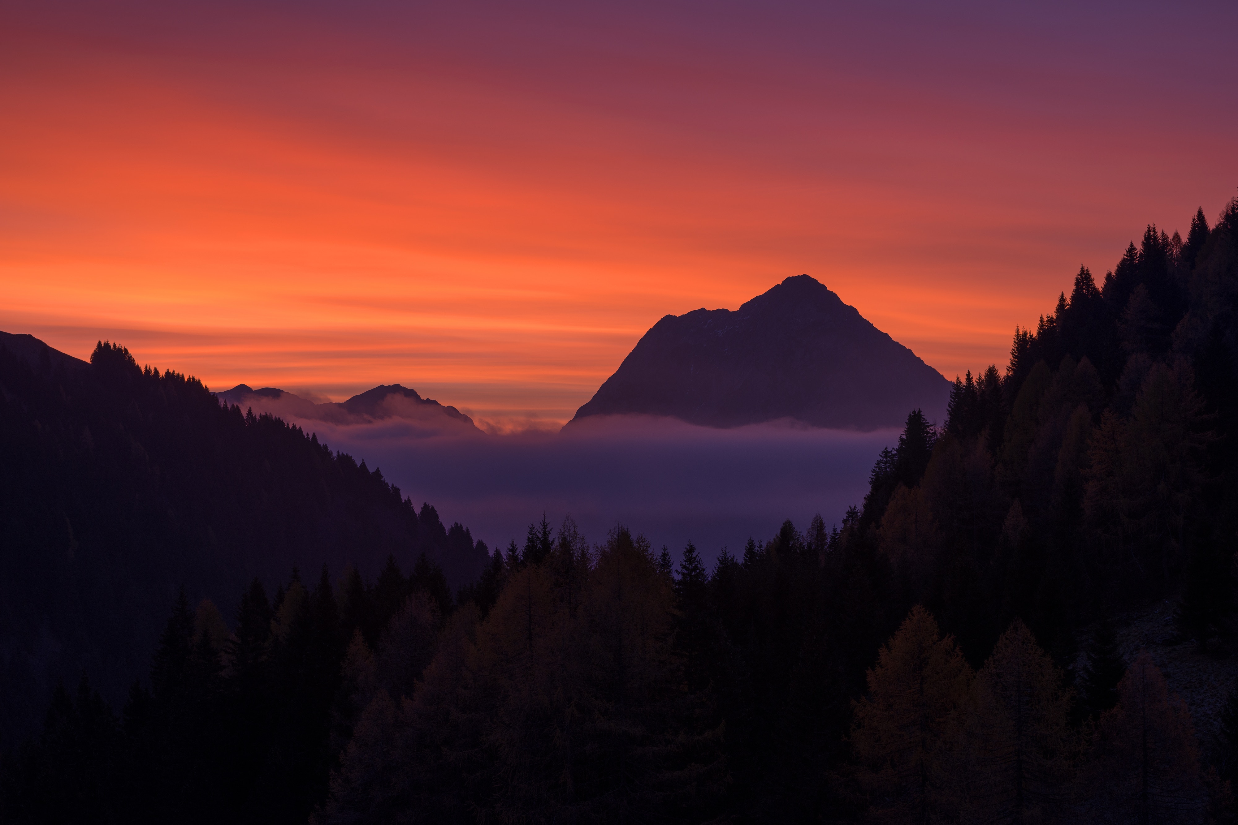 Sunset over mountains at Casera Ramaz, Italy, 4K HD Wallpaper