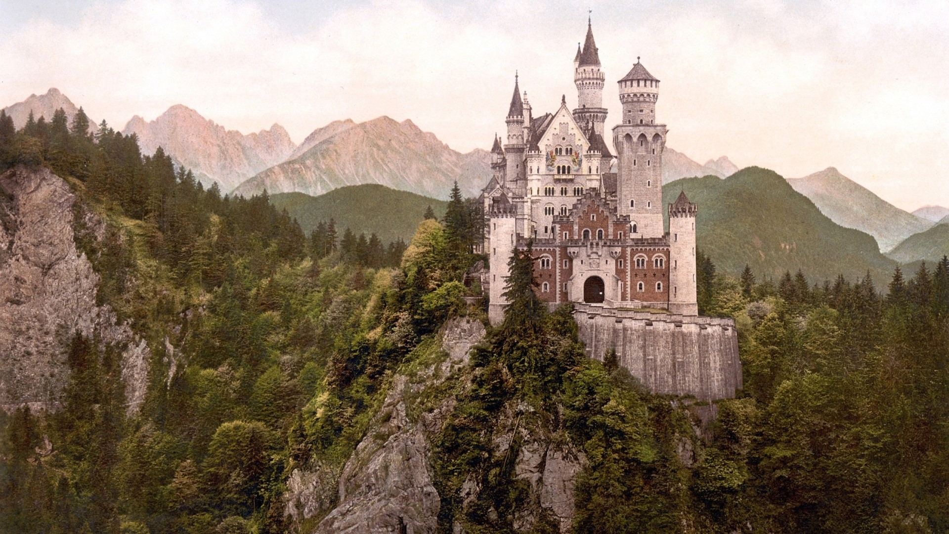 Neuschwanstein Castle in the Bavarian Alps HD Wallpaper
