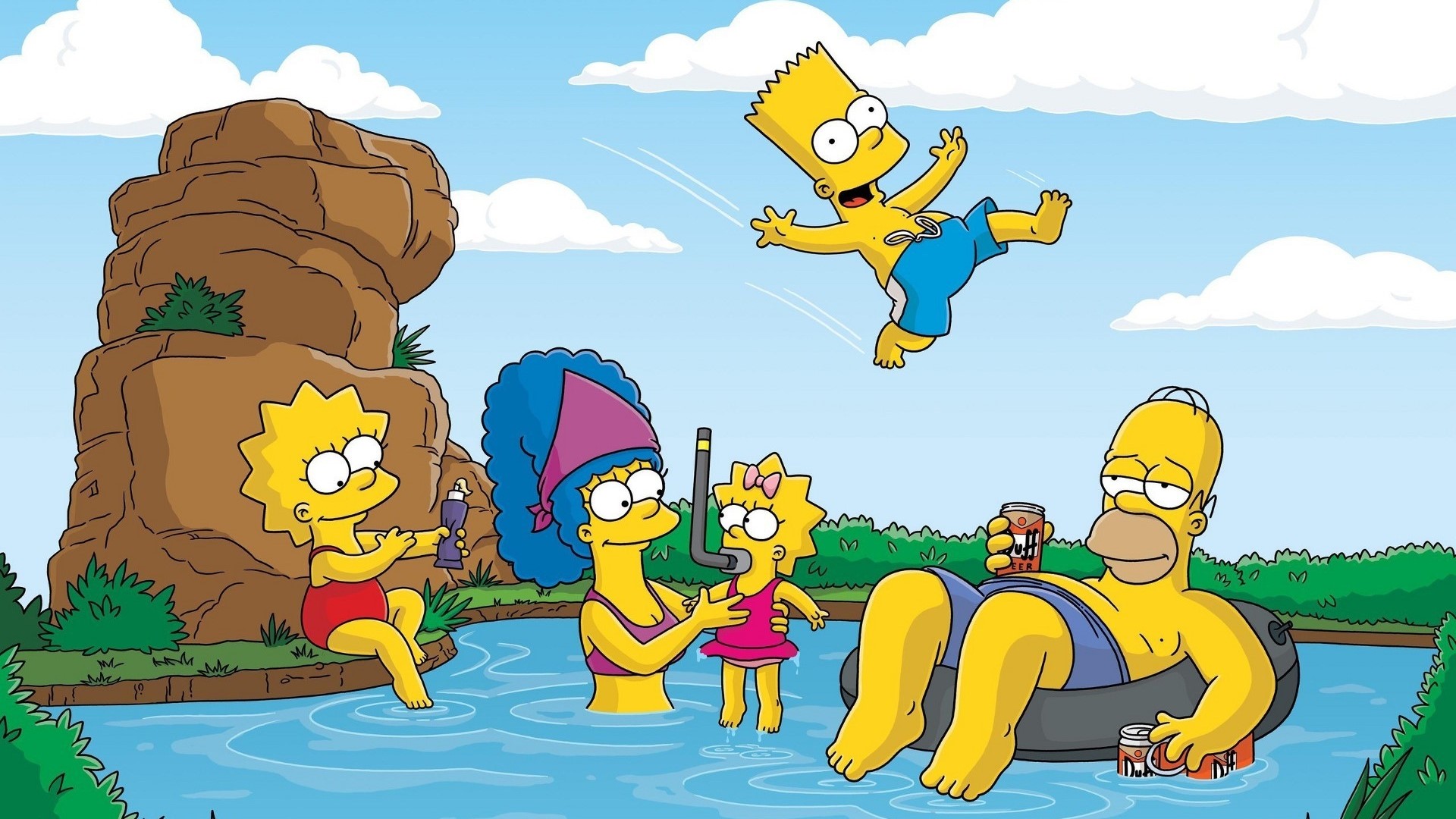 The Simpsons family at a lake HD Wallpaper