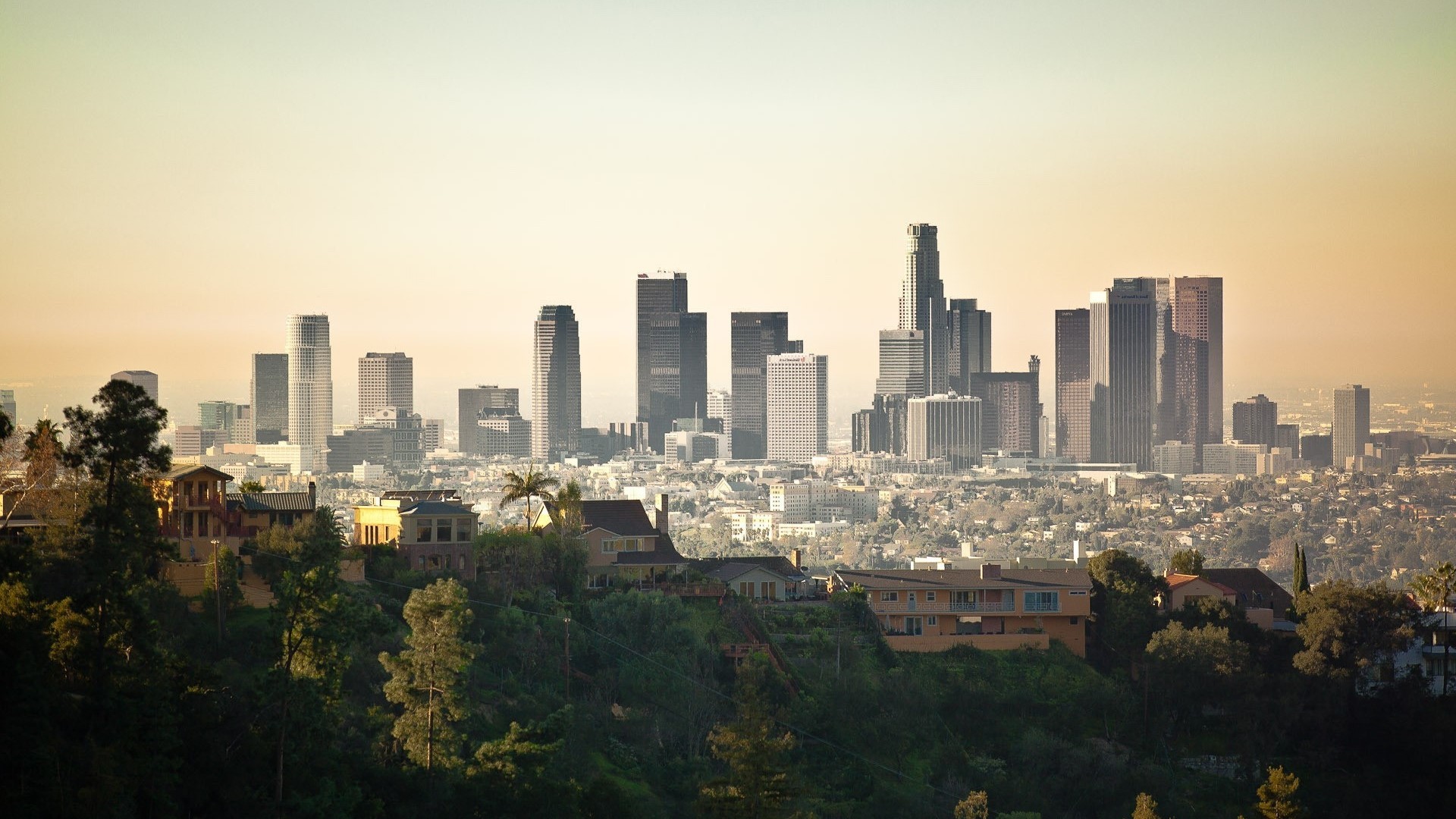 Los Angeles Cityscape with Hills and Houses HD Wallpaper