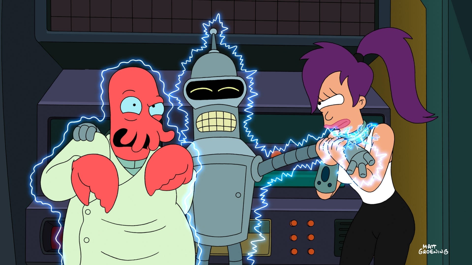 Zoidberg, Bender, and Leela from Futurama HD Wallpaper