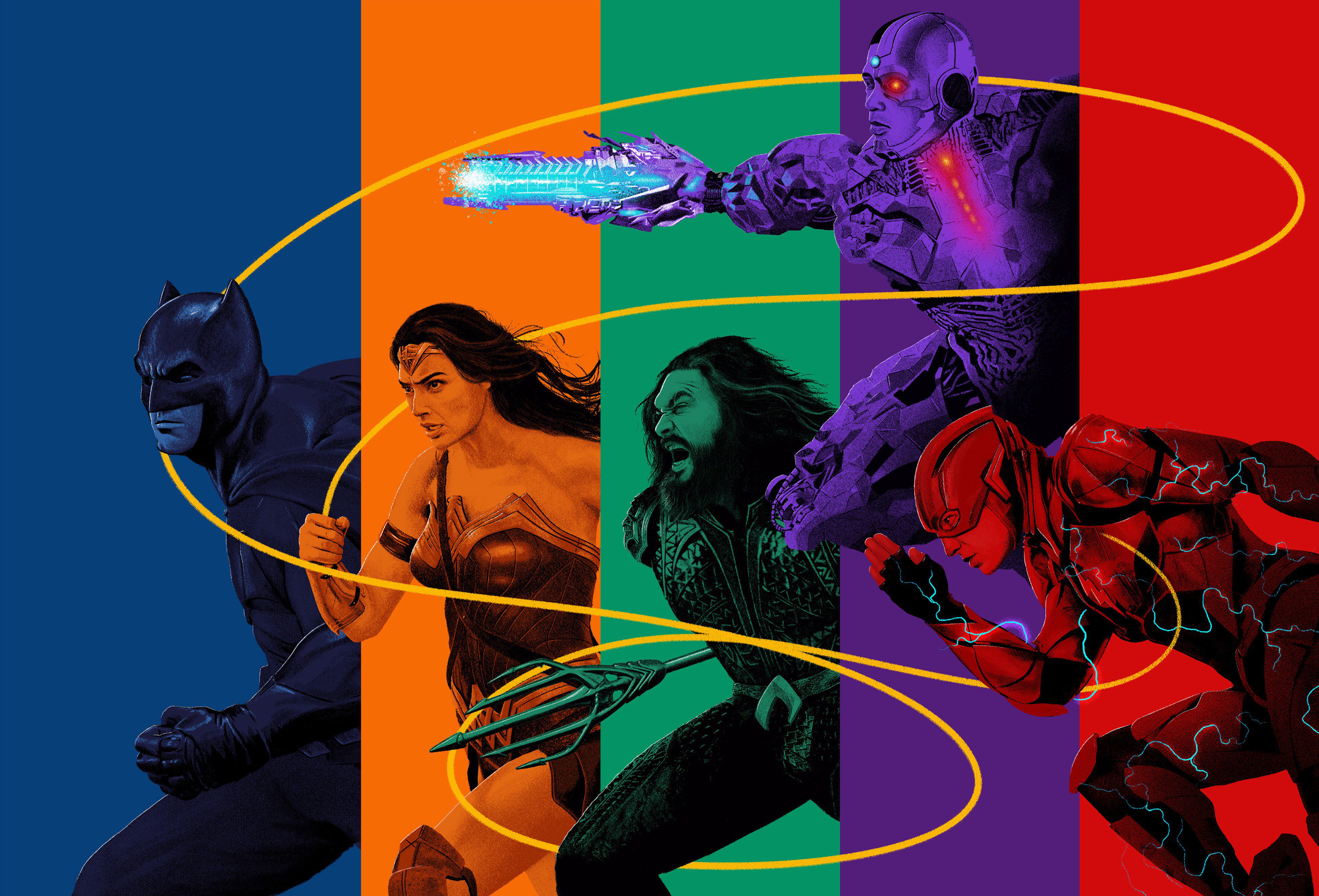 4K Justice League: Batman, Wonder Woman, Aquaman, Cyborg, The Flash HD Wallpaper