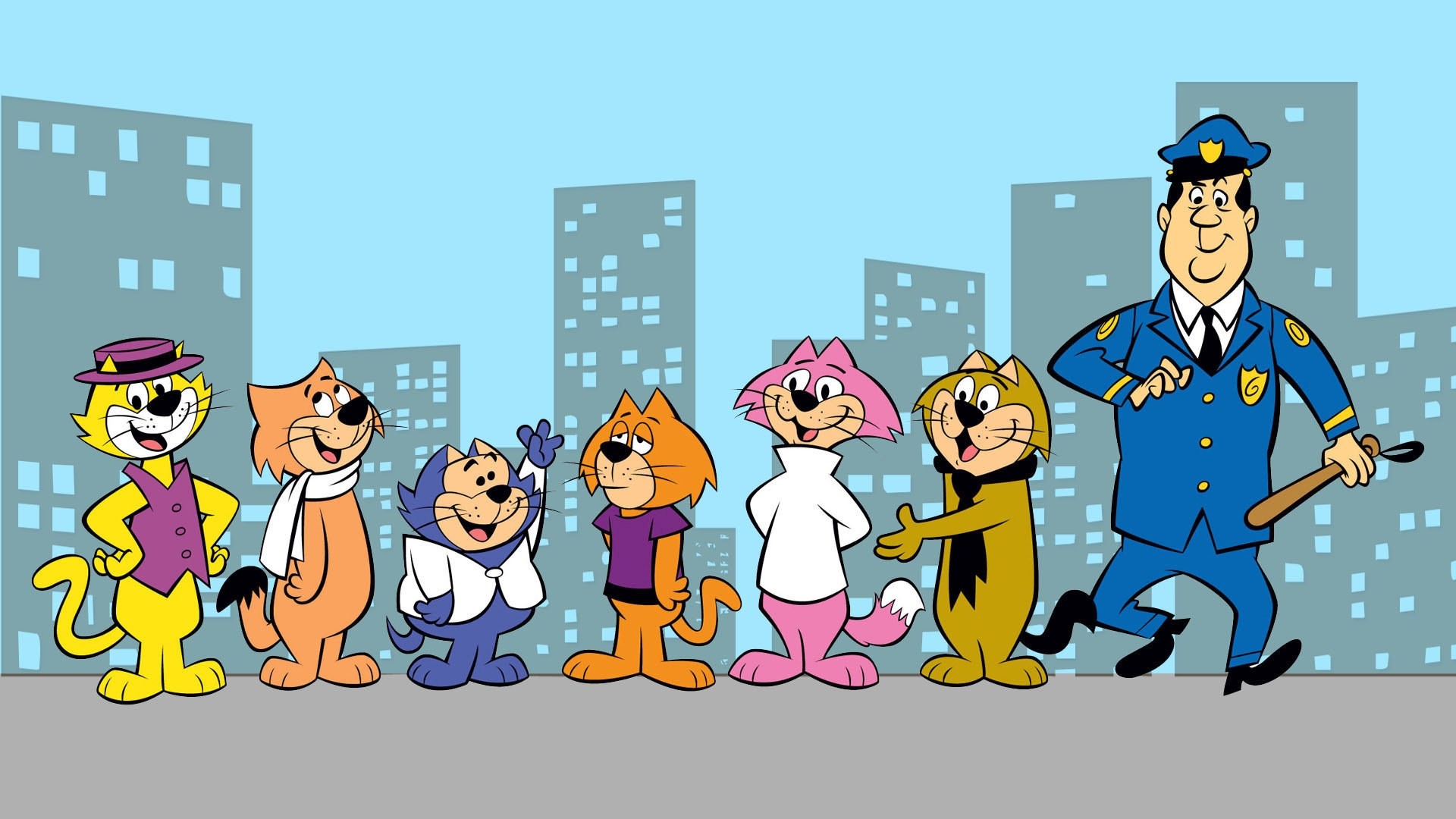 Top Cat and Police Officer in City HD Wallpaper
