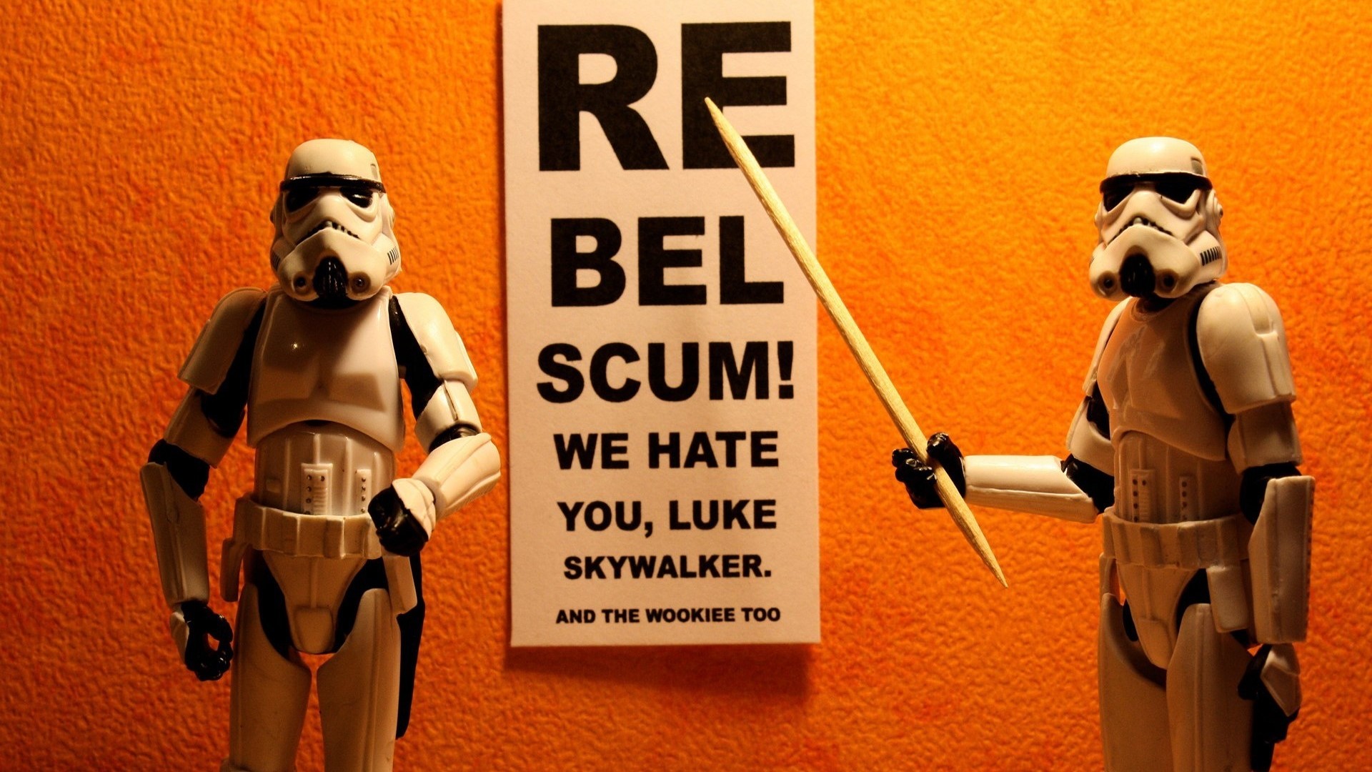 Stormtroopers with Rebel Scum sign HD Wallpaper