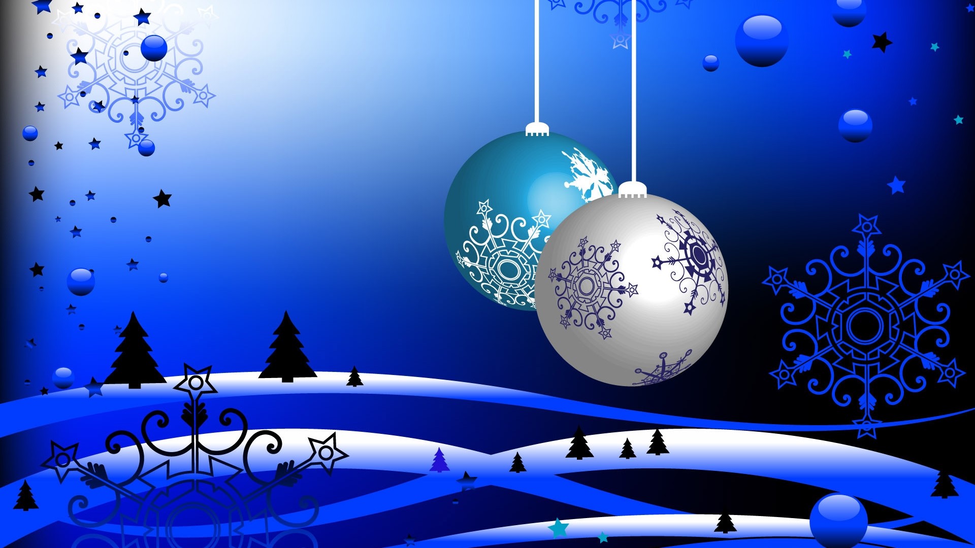 Blue Christmas Ornaments and Snowflakes HD Wallpaper