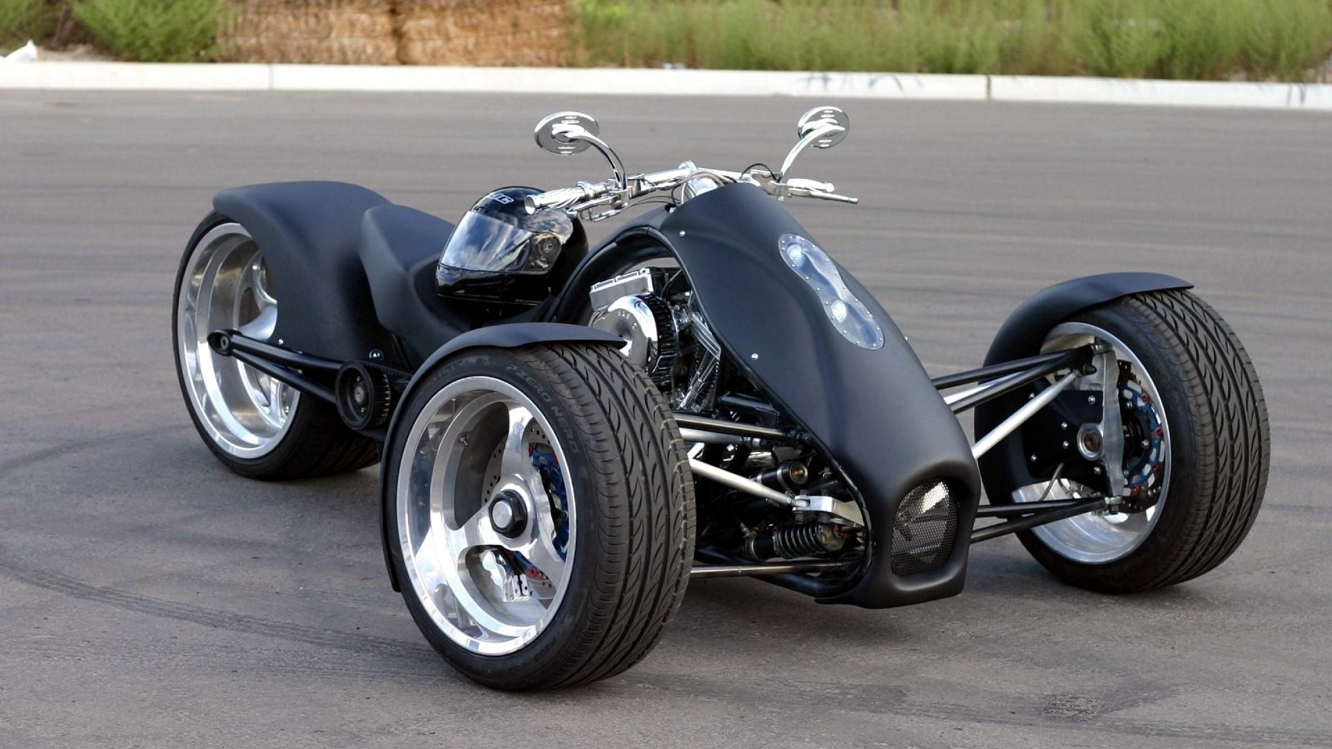 Black Trirod Motorcycle with Chrome Wheels HD Wallpaper