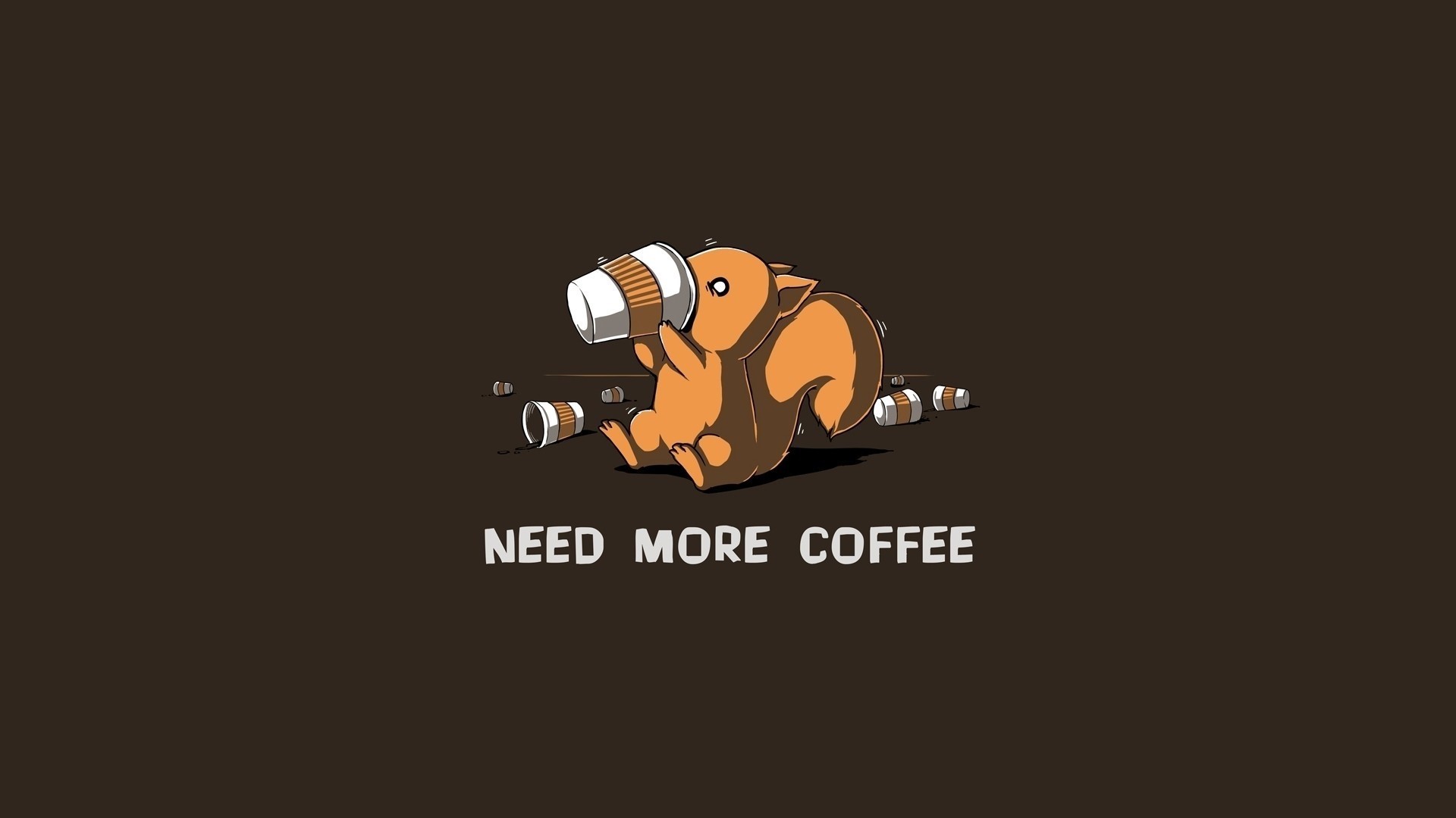 Squirrel drinking coffee with text Need More Coffee HD Wallpaper