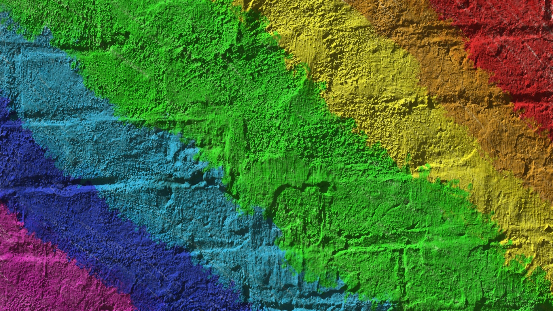 Rainbow Painted Brick Wall HD Wallpaper