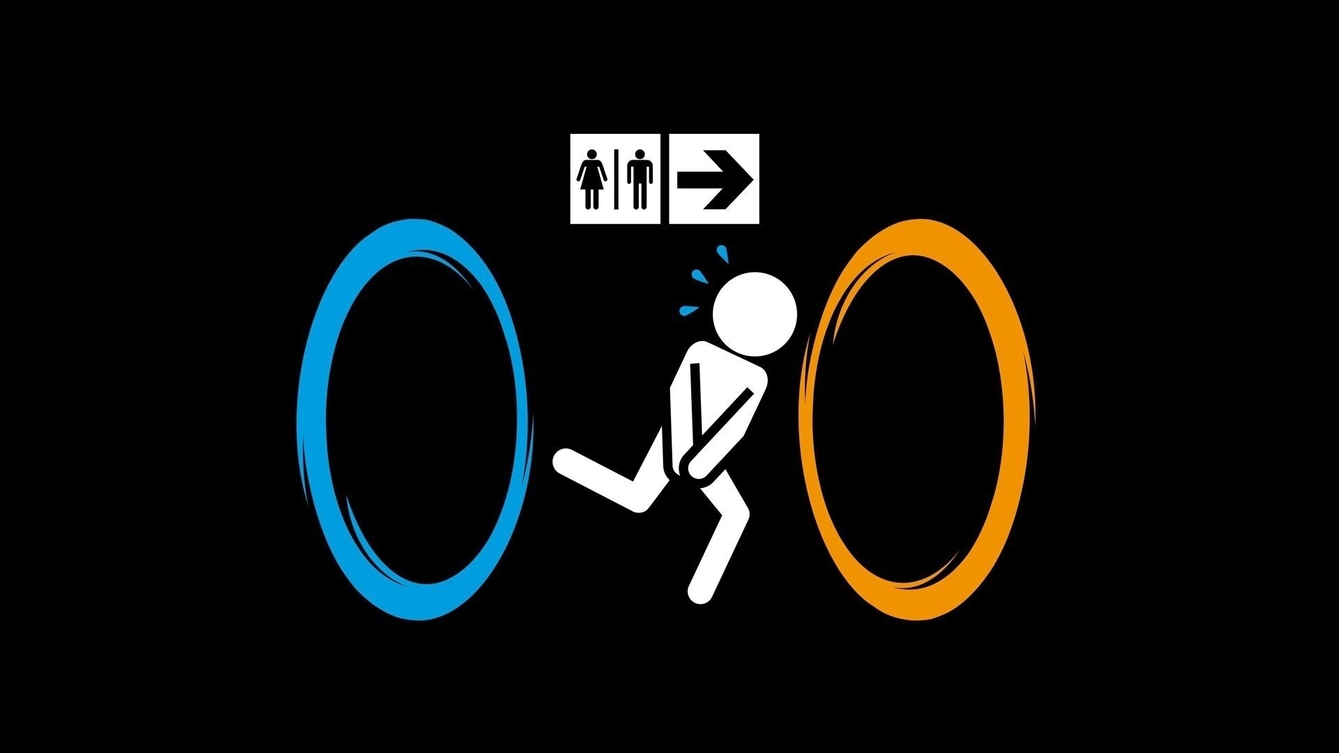 Portal bathroom sign with running figure HD Wallpaper