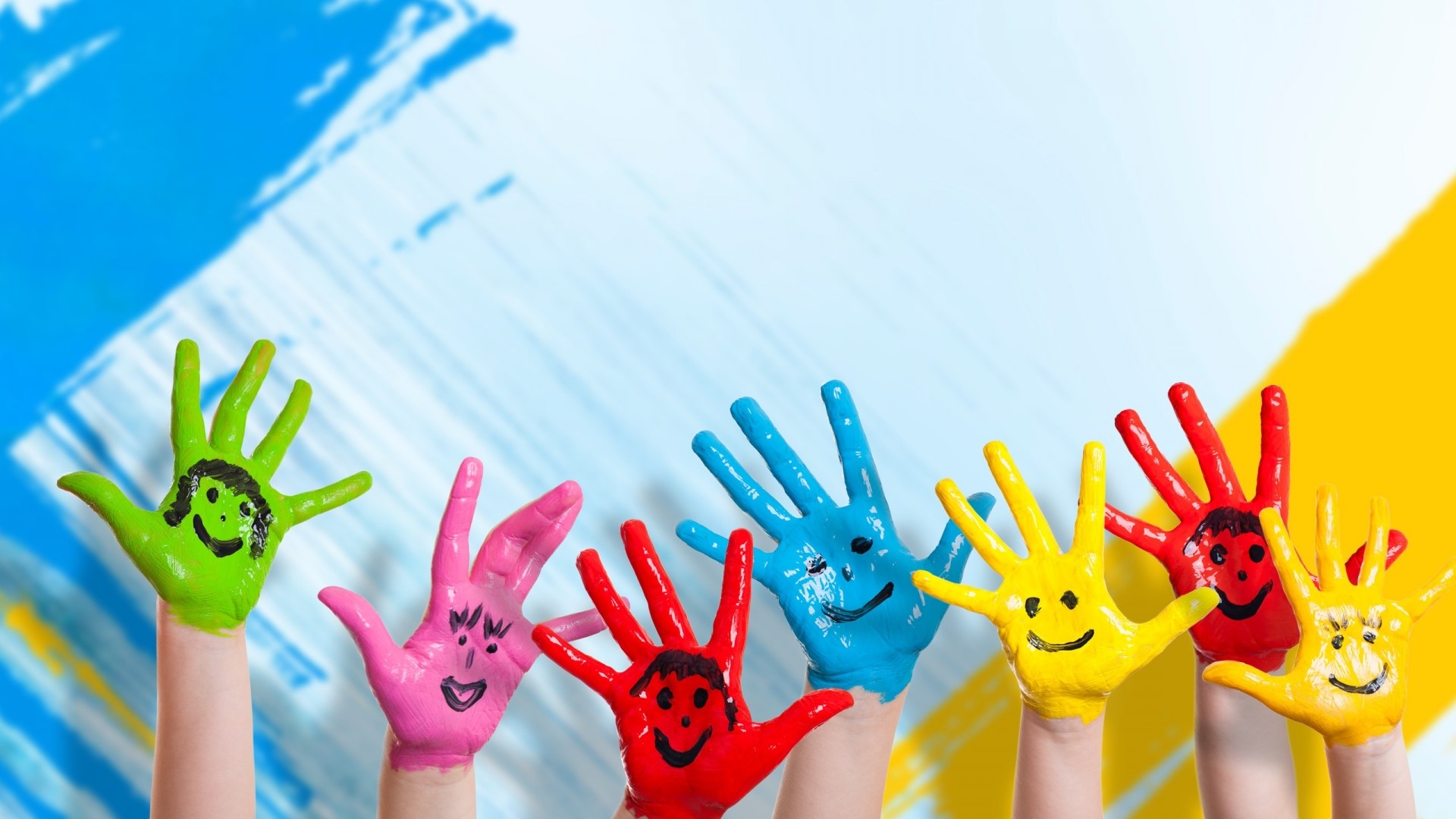 Childrens Hands Painted With Faces HD Wallpaper