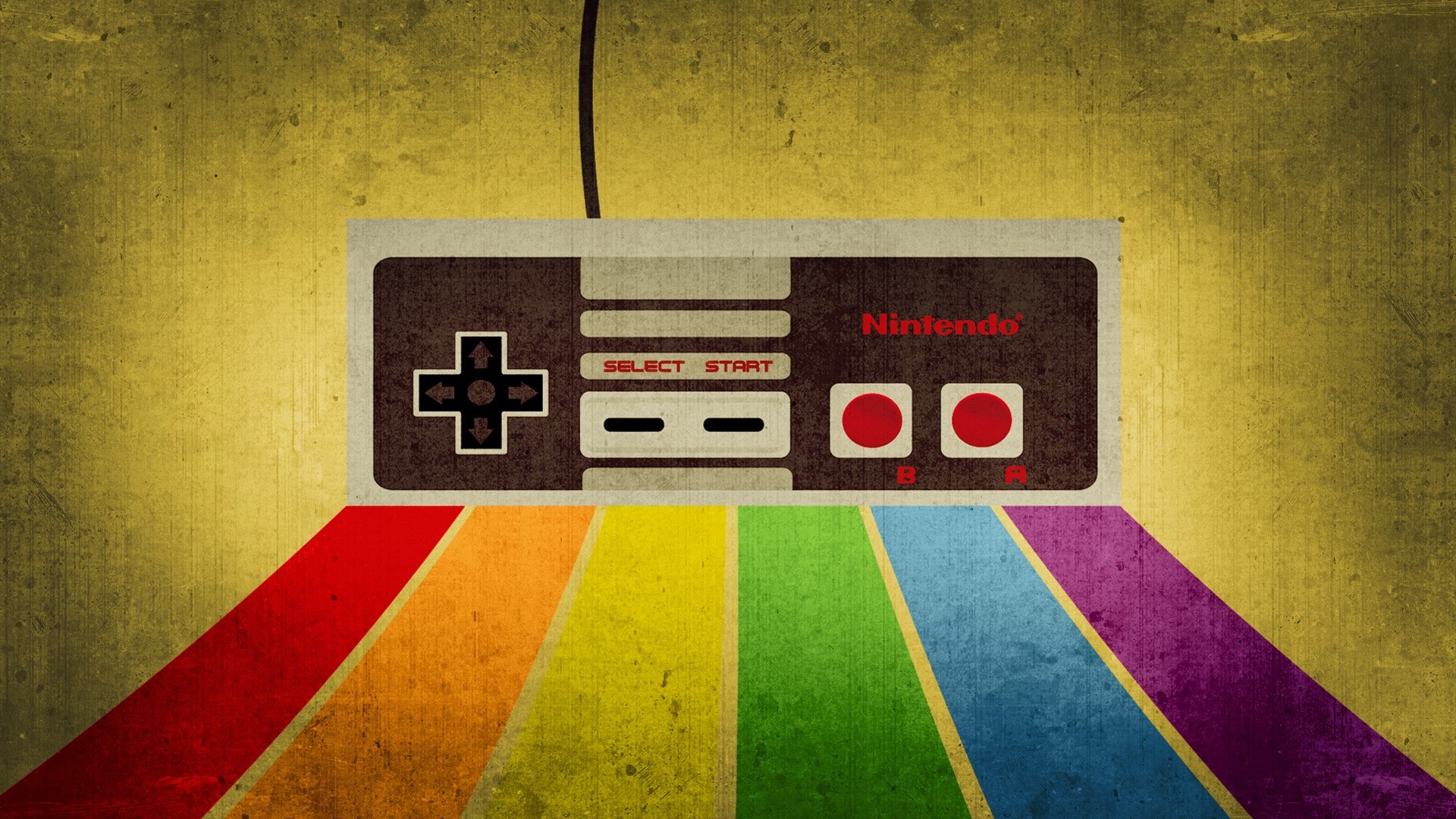 Retro Nintendo Controller with Rainbow Stripes HD Wallpaper