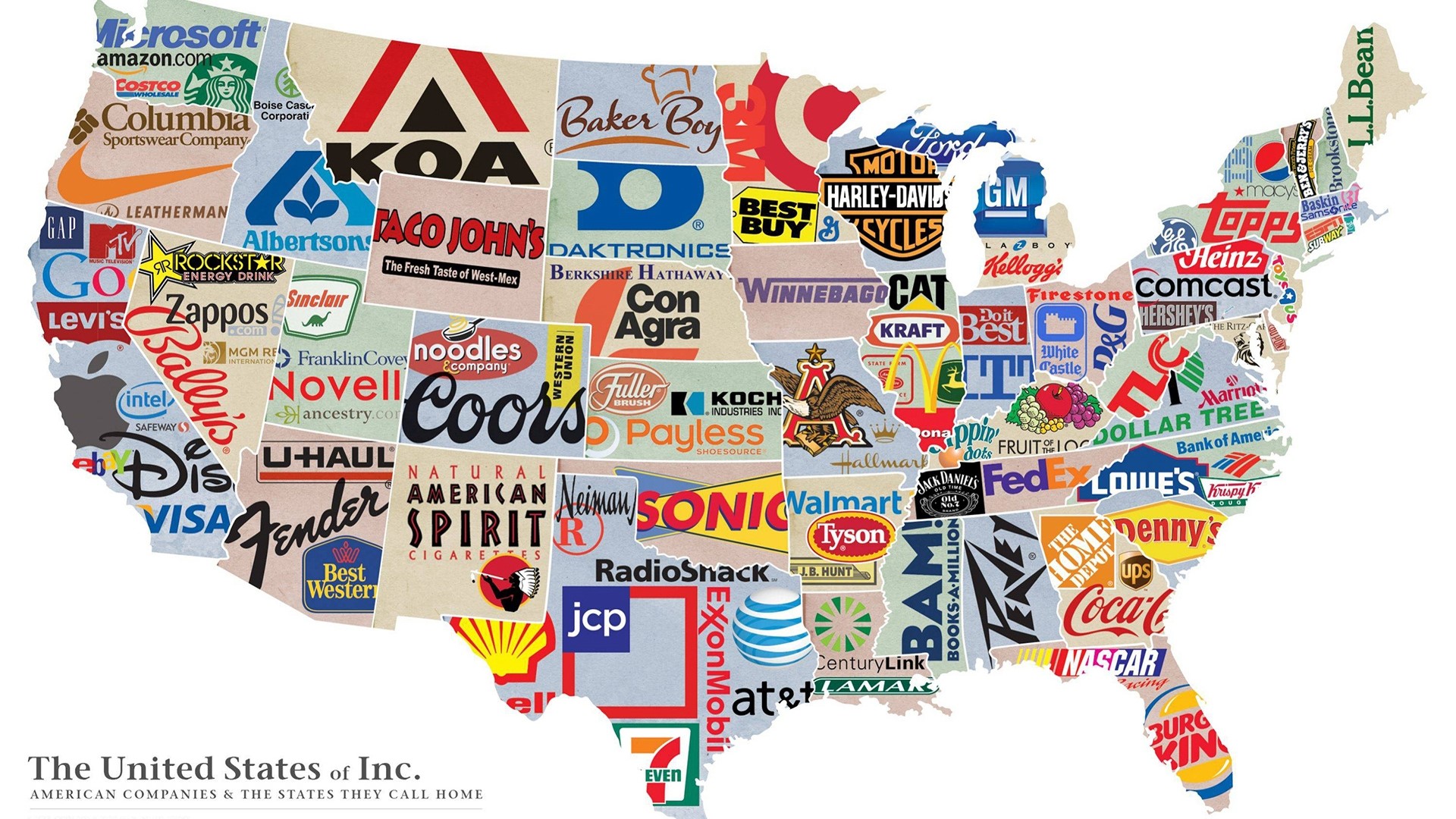 The United States of Inc. American Companies Map HD Wallpaper