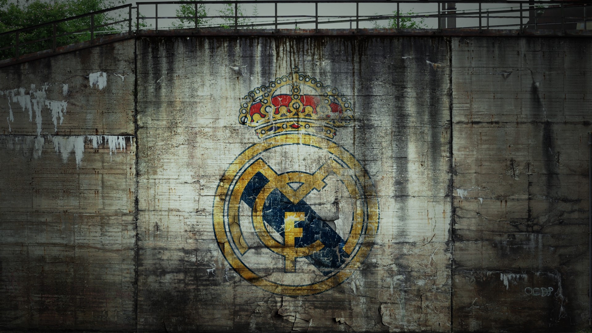 Real Madrid logo on a concrete wall HD Wallpaper