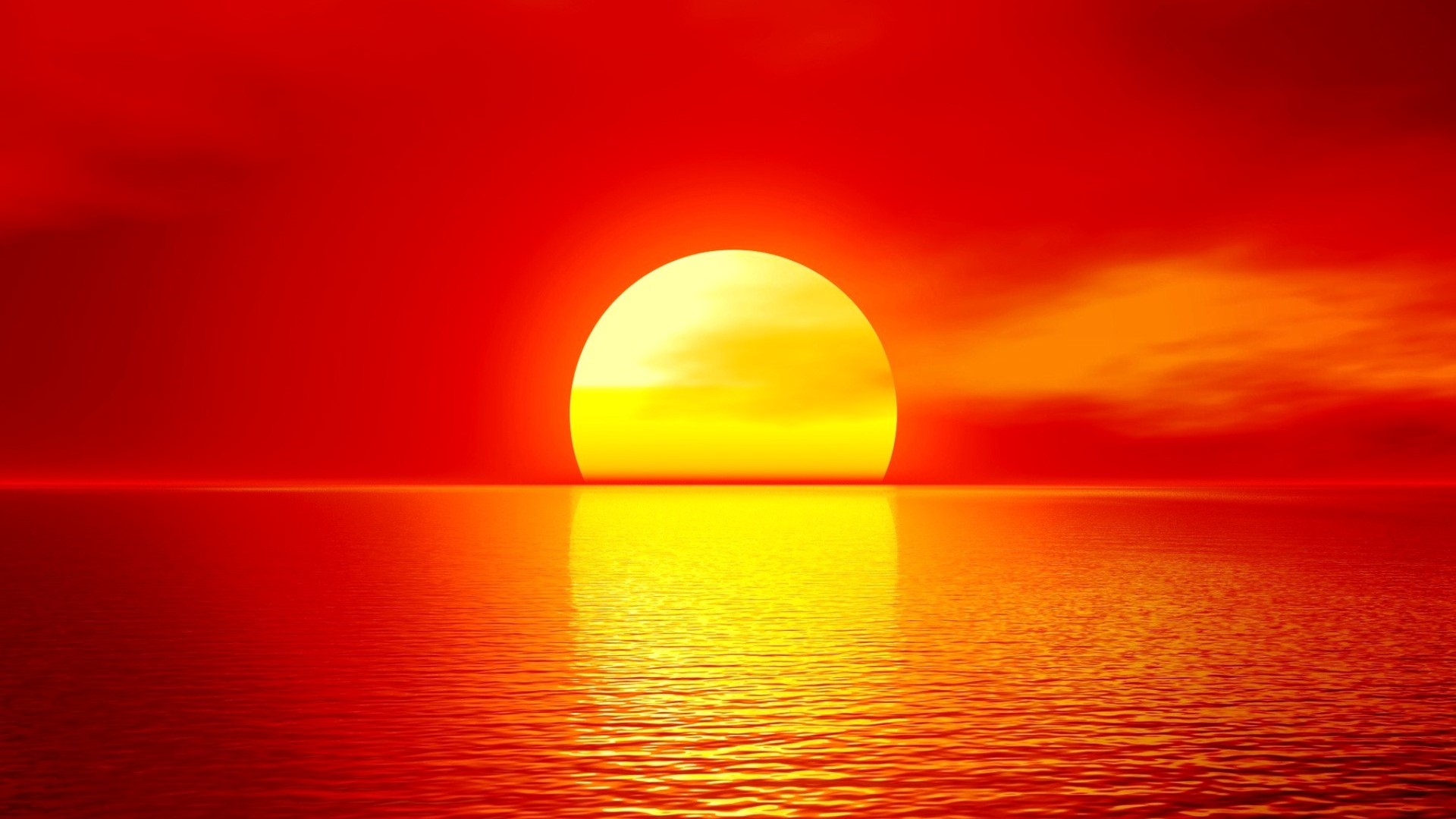 Red Sunset Over Ocean HD Wallpaper