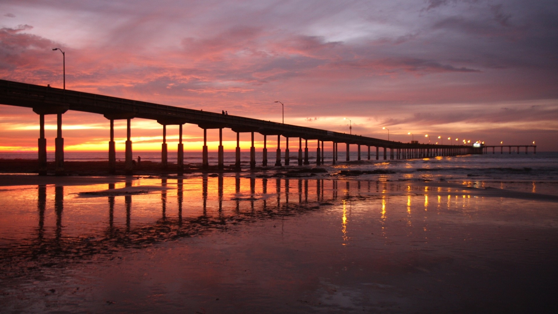Ocean Beach Pier at Sunset HD Wallpaper