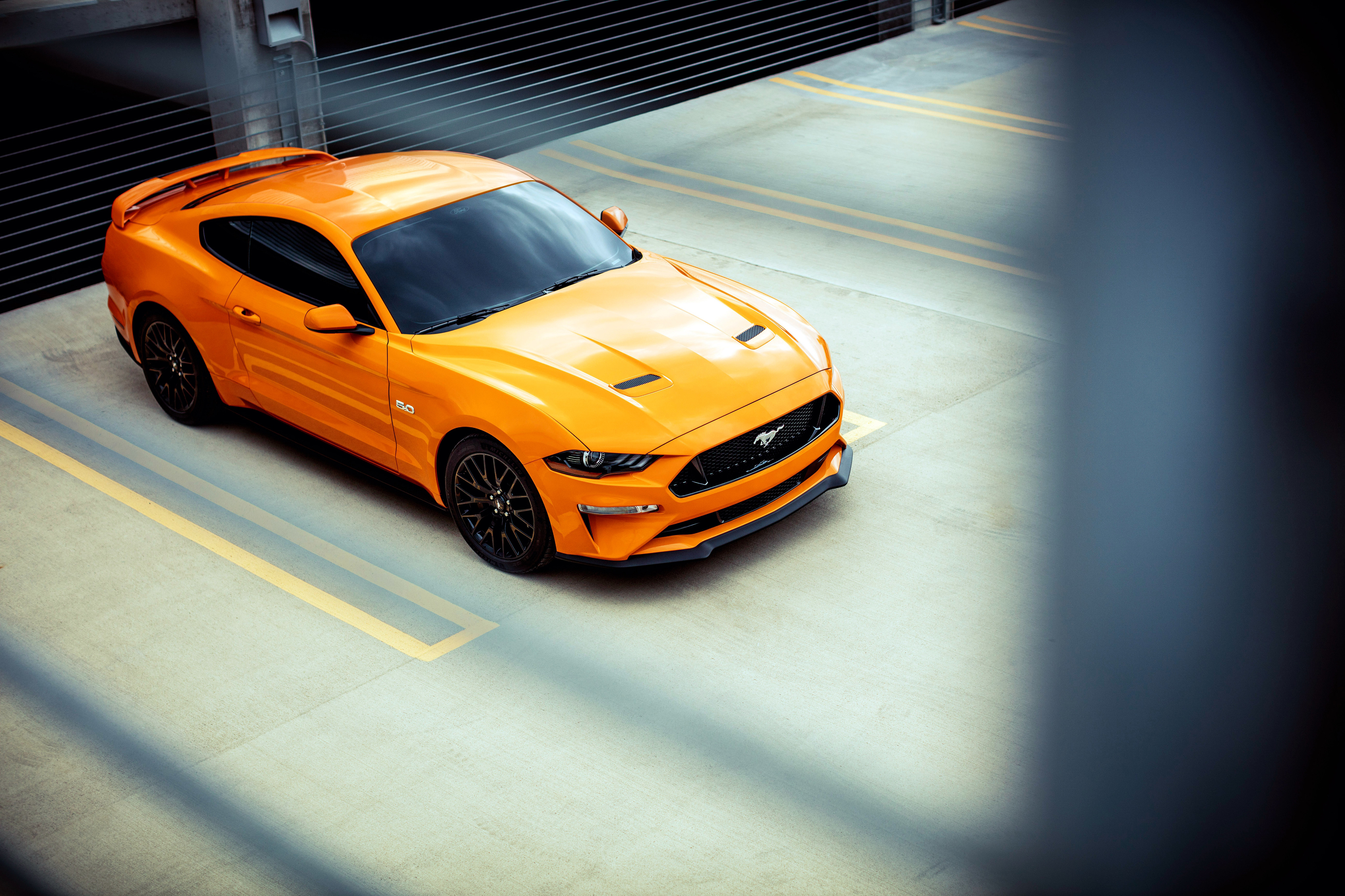 Orange 2018 Ford Mustang 5.0 HD Wallpaper