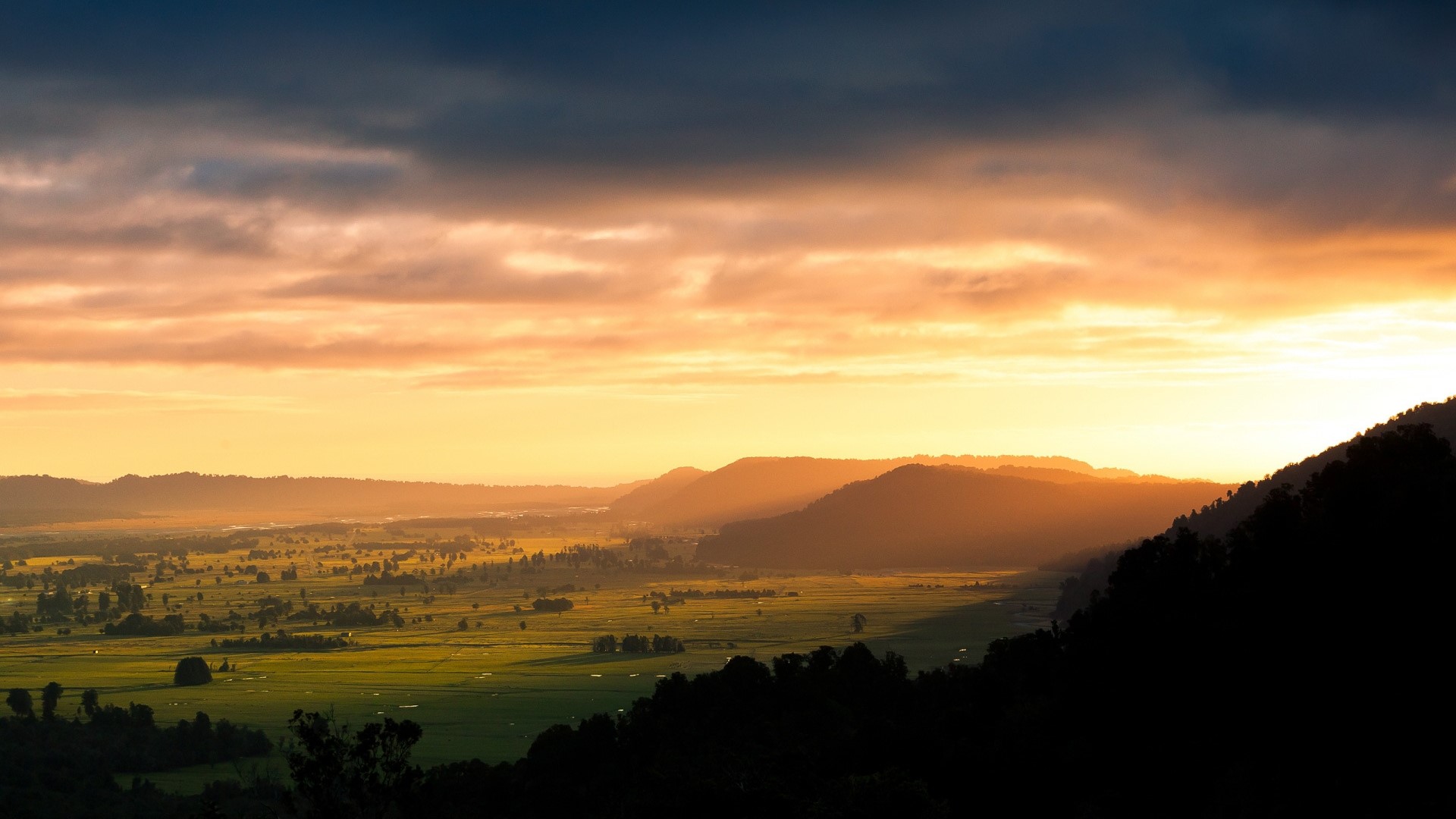 New Zealand Sunset Over Rolling Hills HD Wallpaper