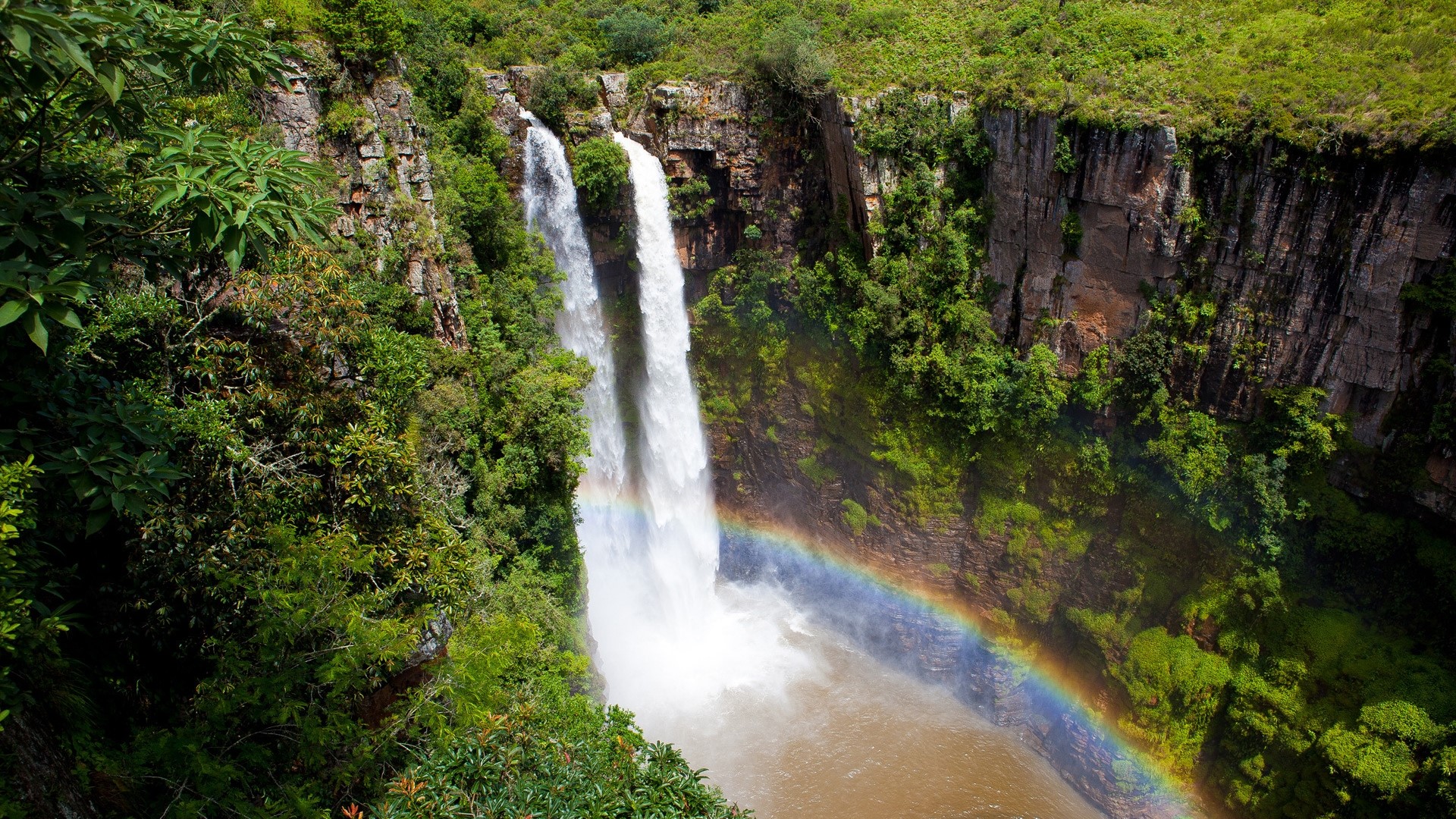 Mac Mac Falls Waterfall with Rainbow HD Wallpaper