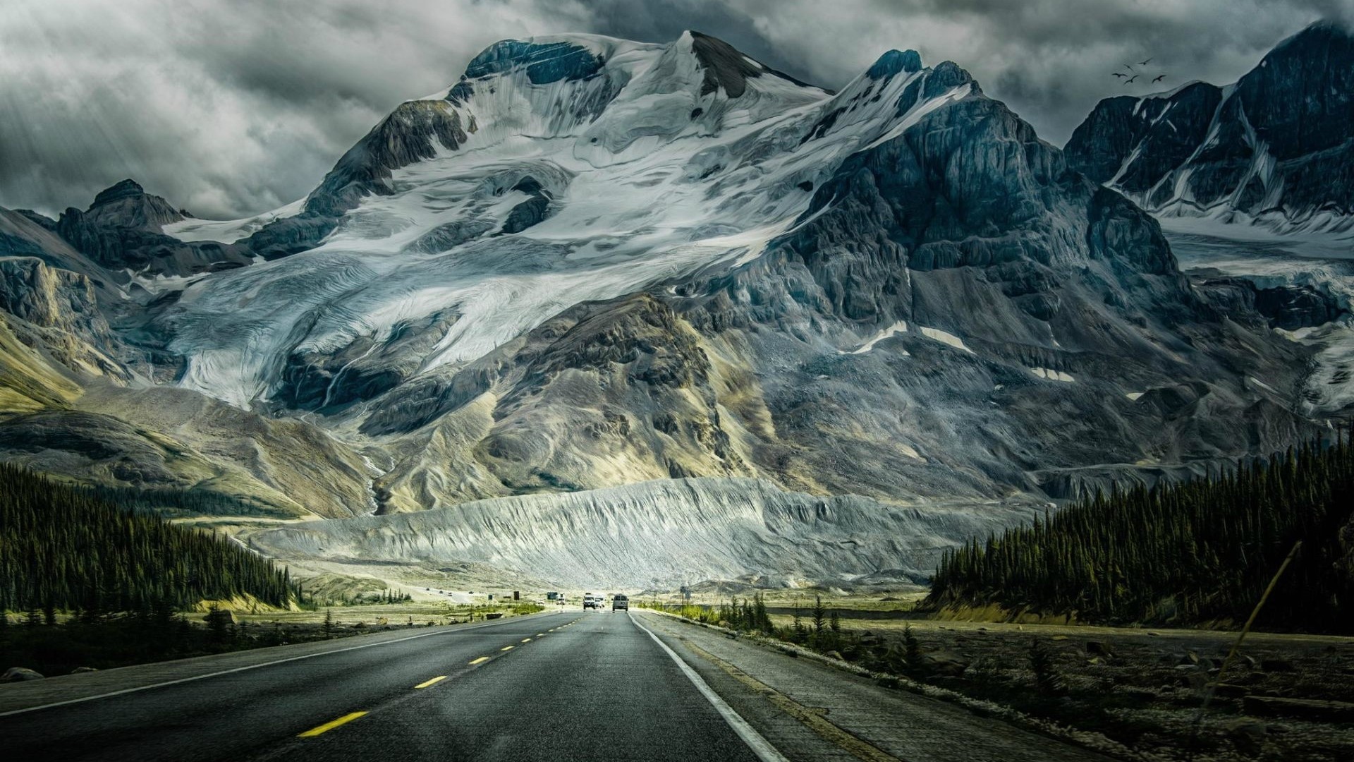 Icefields Parkway Alberta Road with Mountains and Glacier HD Wallpaper