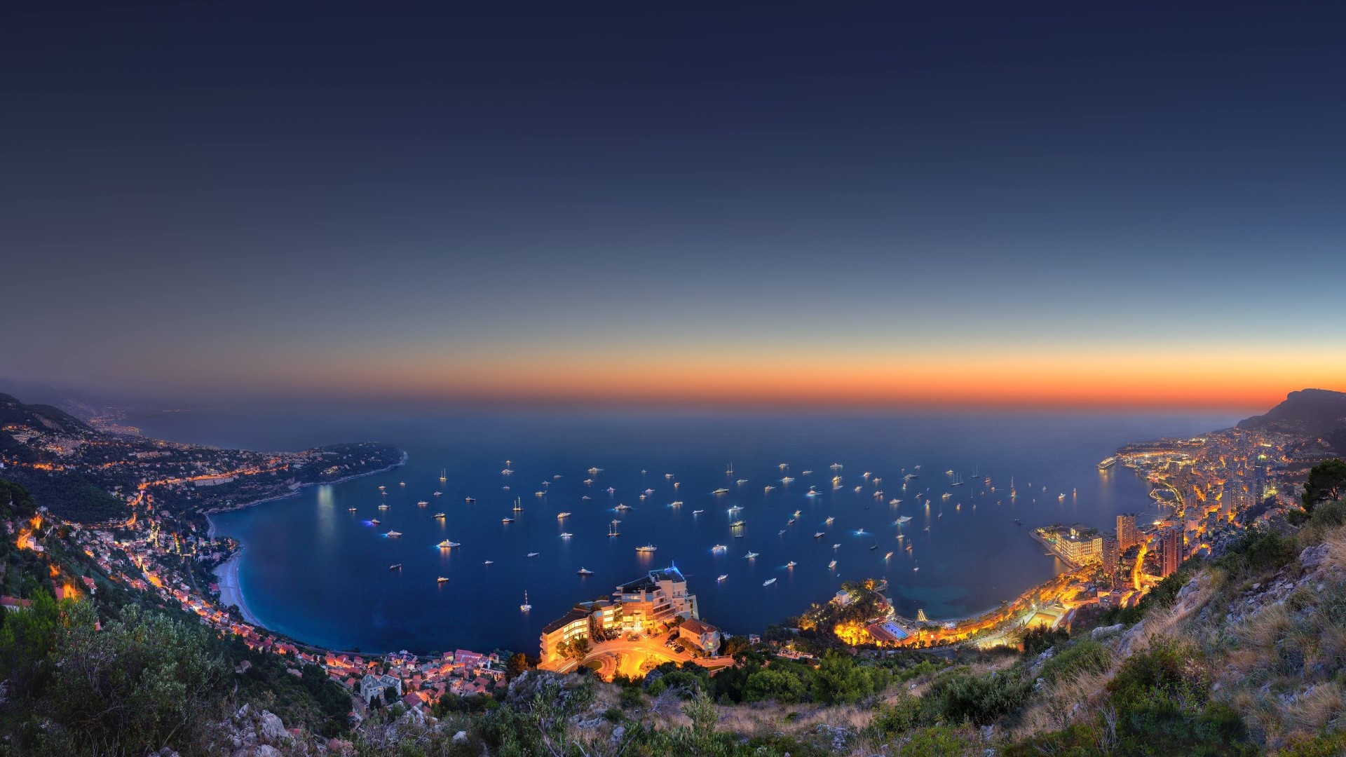 Monaco Yacht Show at Dusk HD Wallpaper