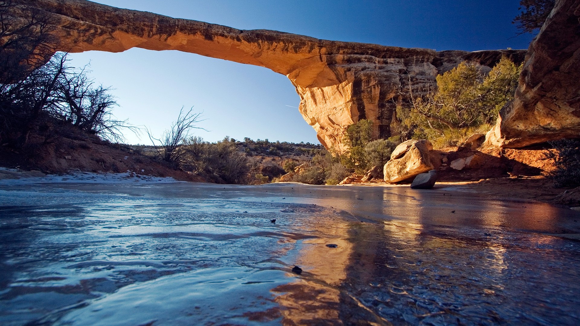 Natural Bridge with Frozen Stream HD Wallpaper