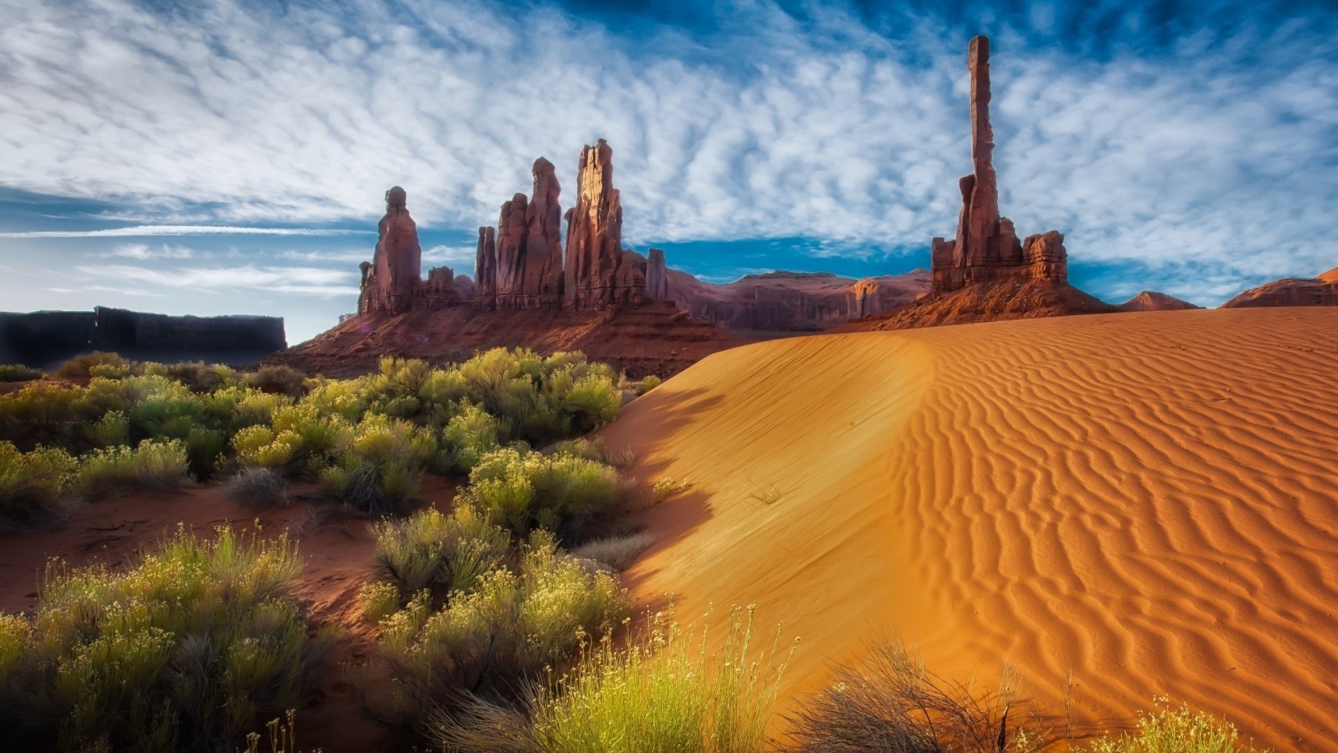 Monument Valley desert landscape with rock formations HD Wallpaper