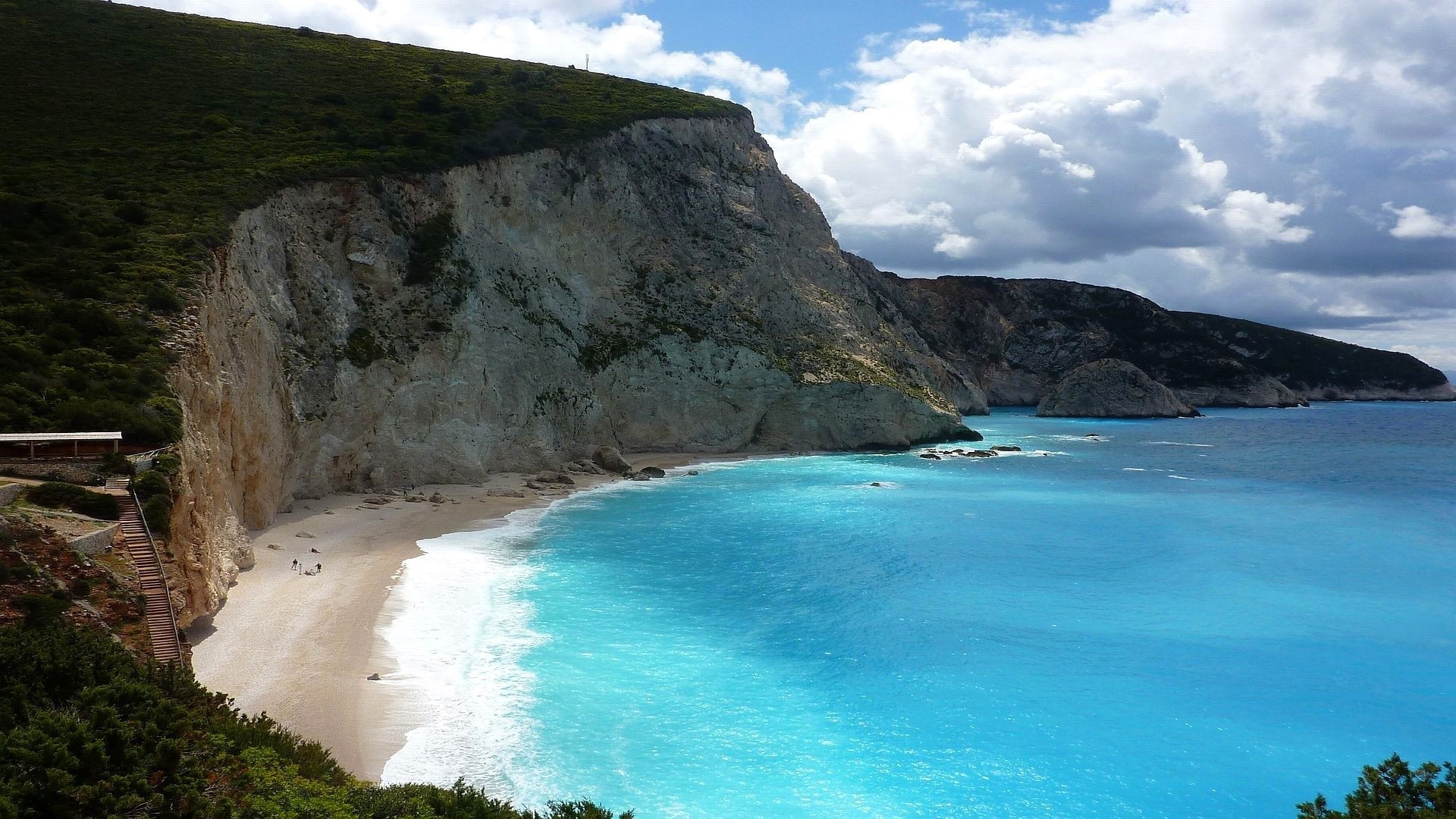 Greece Coast with Cliffs and Turquoise Water HD Wallpaper