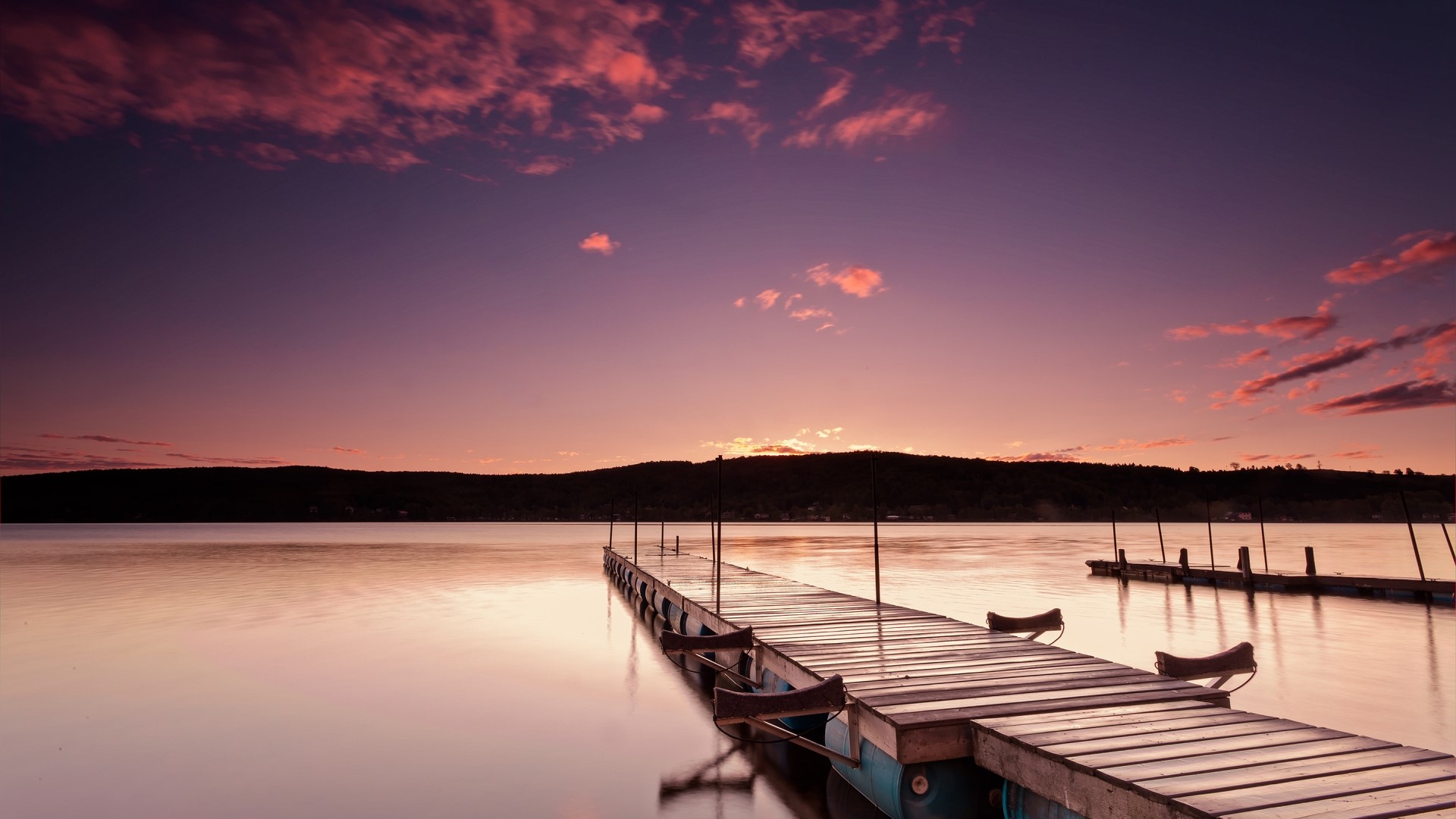 Pink Sunrise Over Lake With Wooden Dock HD Wallpaper