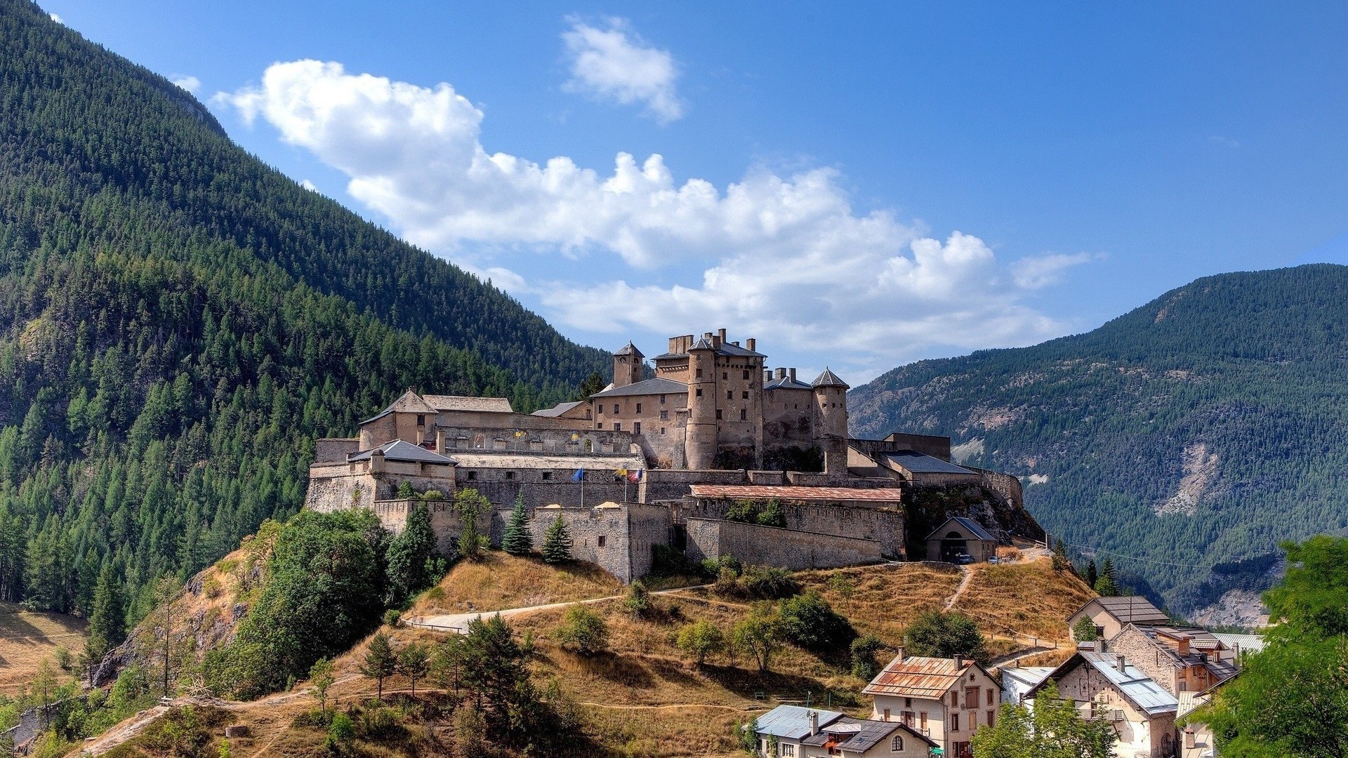 Fortress on a mountain top HD Wallpaper