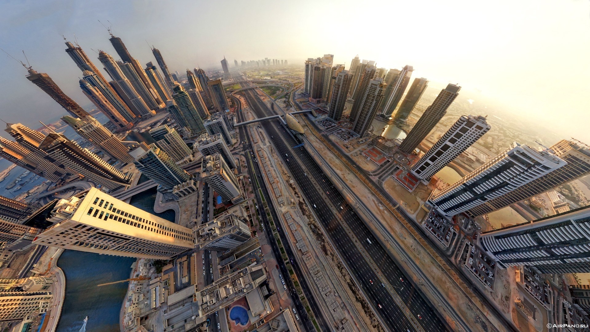 Dubai Fisheye Aerial Landscape HD Wallpaper
